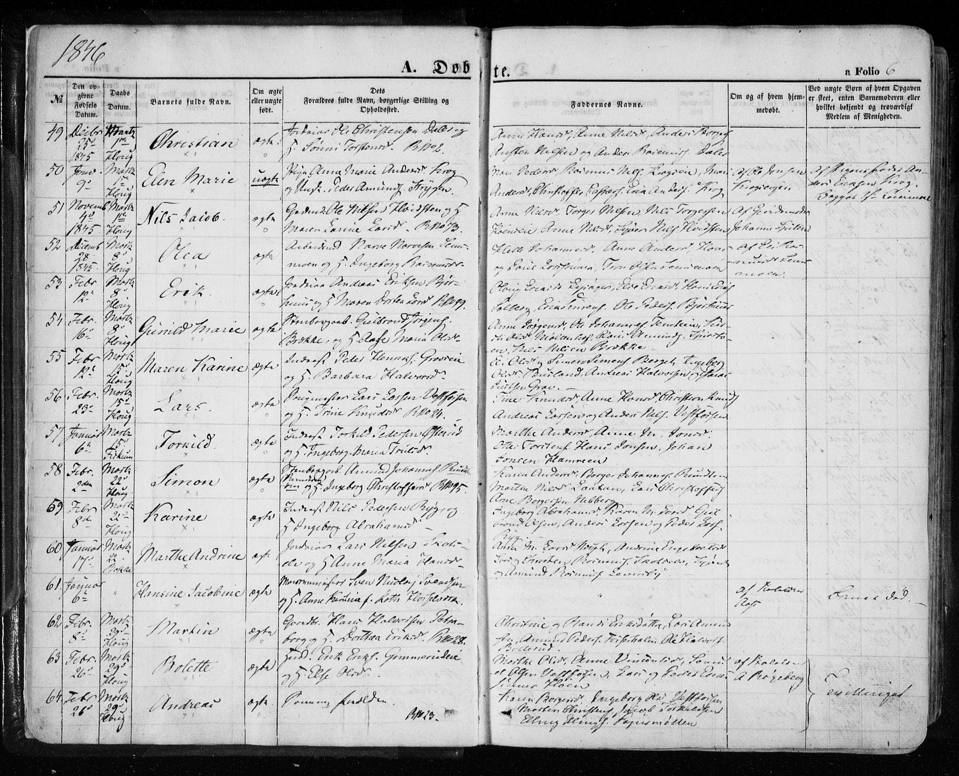 Eiker kirkebøker, AV/SAKO-A-4/F/Fa/L0014: Parish register (official) no. I 14, 1846-1854, p. 6