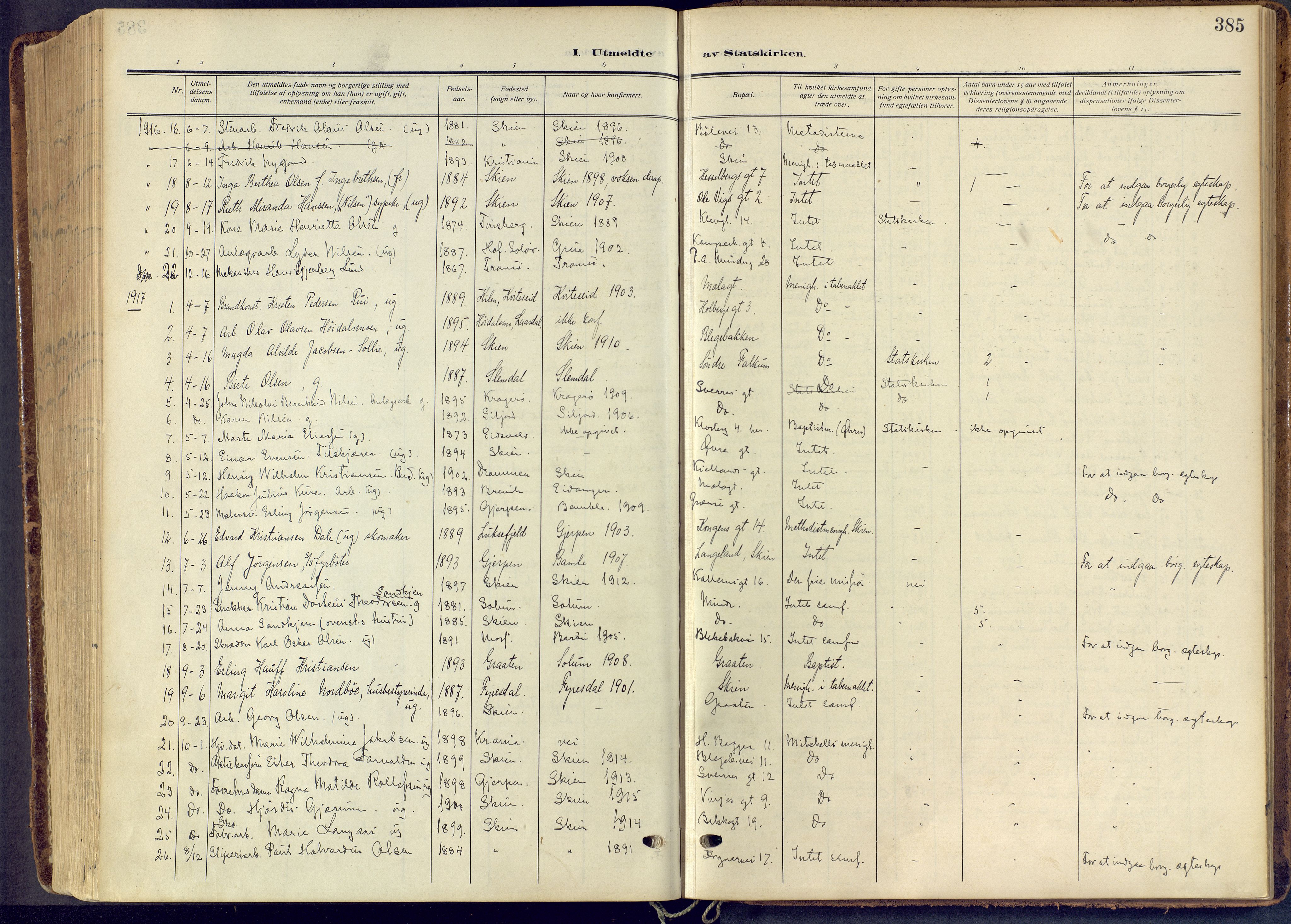 Skien kirkebøker, SAKO/A-302/F/Fa/L0013: Parish register (official) no. 13, 1915-1921, p. 385