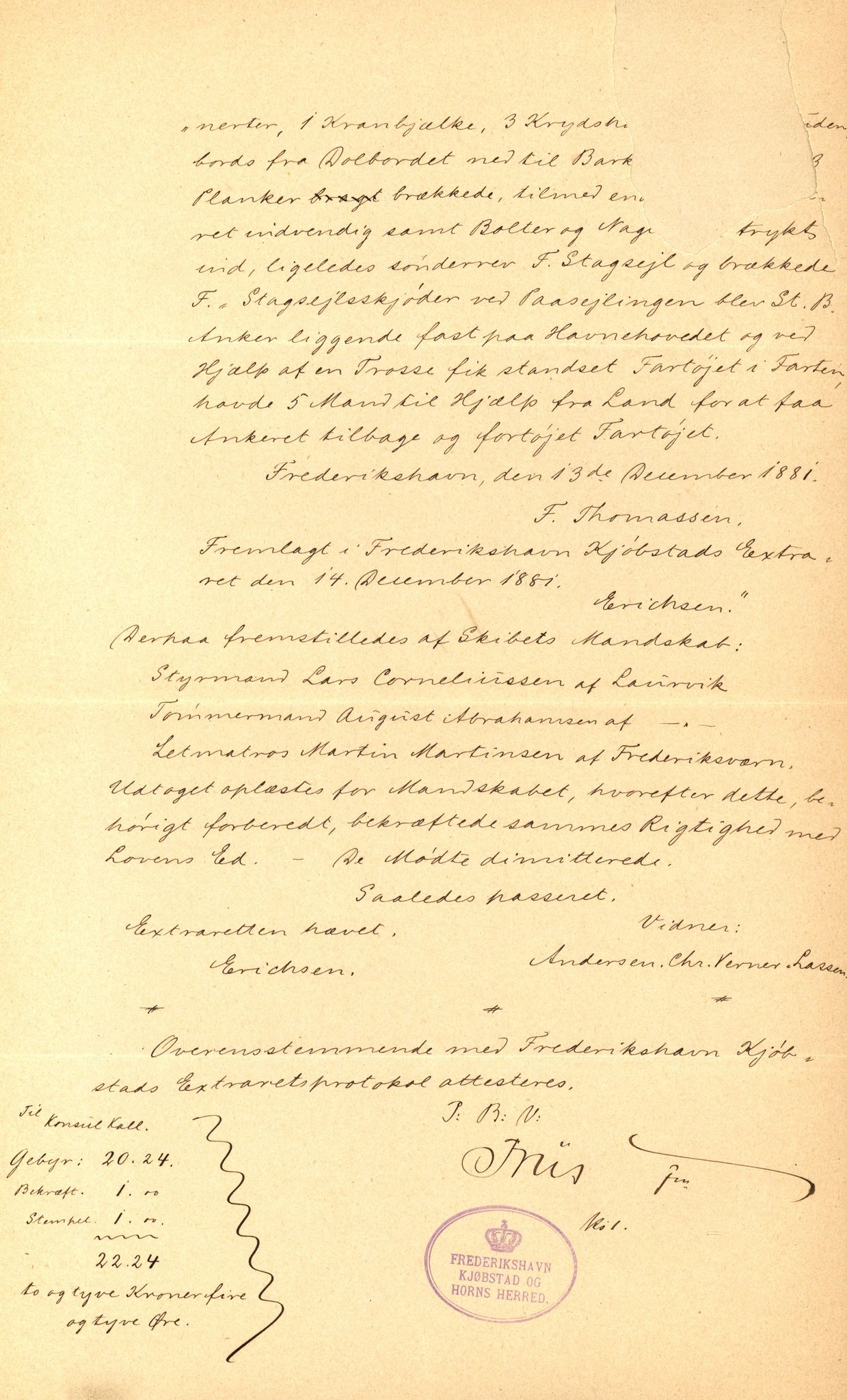 Pa 63 - Østlandske skibsassuranceforening, VEMU/A-1079/G/Ga/L0014/0006: Havaridokumenter / Hasselø, Argonaut, Freyr, 1881, p. 25