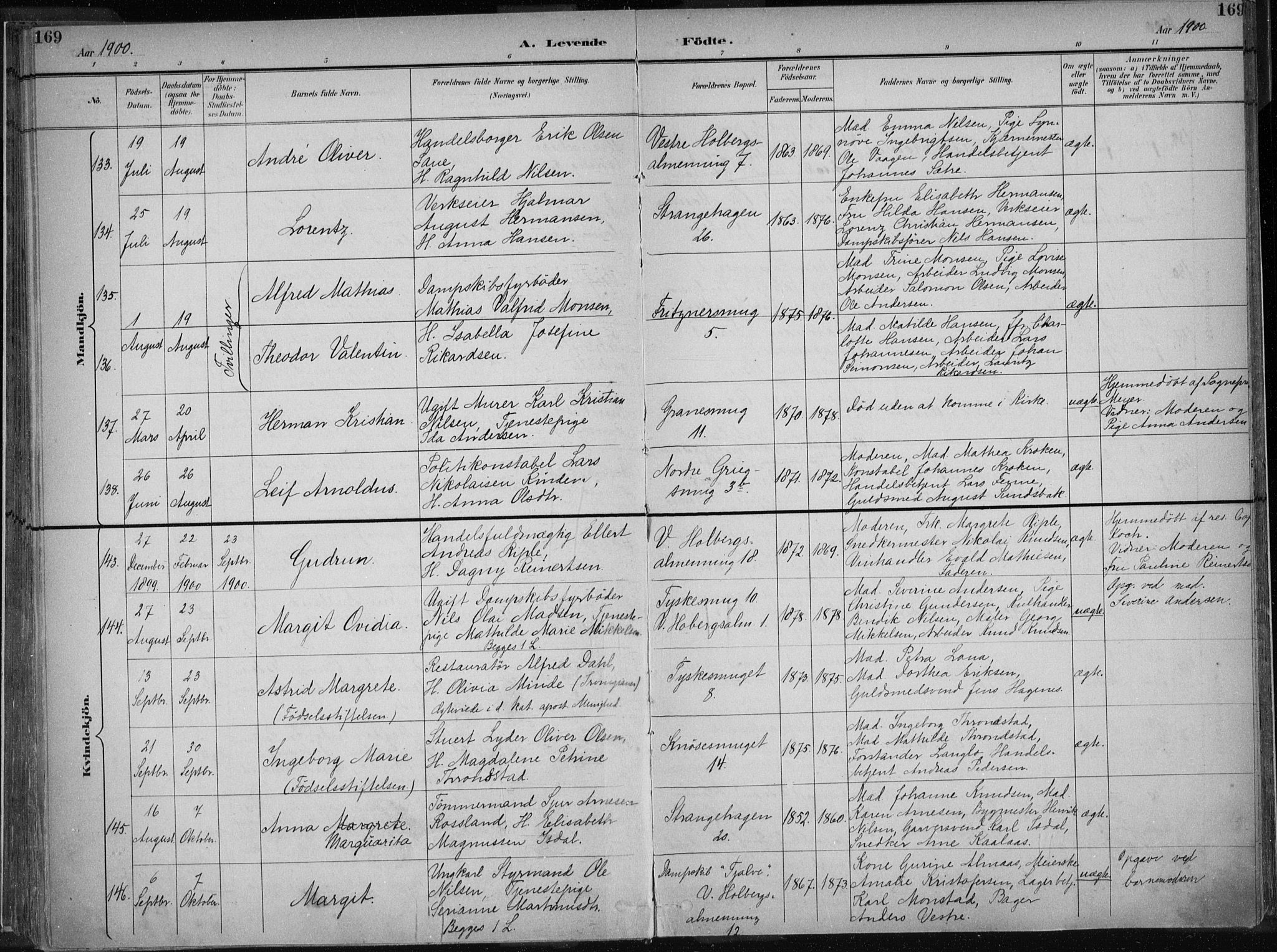 Nykirken Sokneprestembete, AV/SAB-A-77101/H/Haa/L0018: Parish register (official) no. B 6, 1895-1903, p. 169