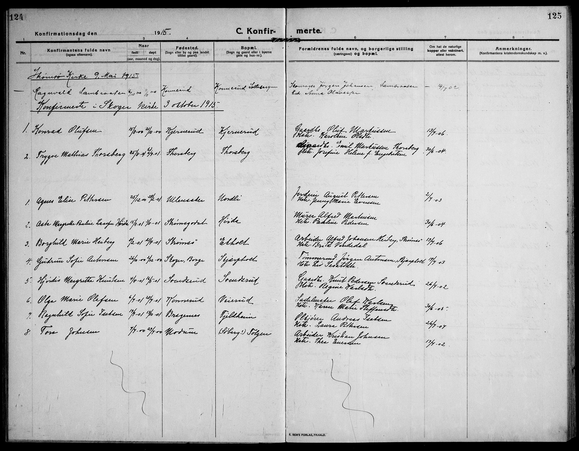 Skoger kirkebøker, SAKO/A-59/F/Fb/L0002: Parish register (official) no. II 2, 1914-1941, p. 124-125