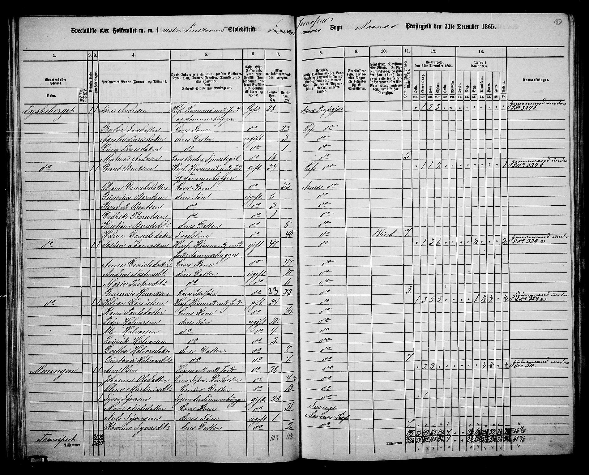 RA, 1865 census for Åsnes, 1865, p. 46