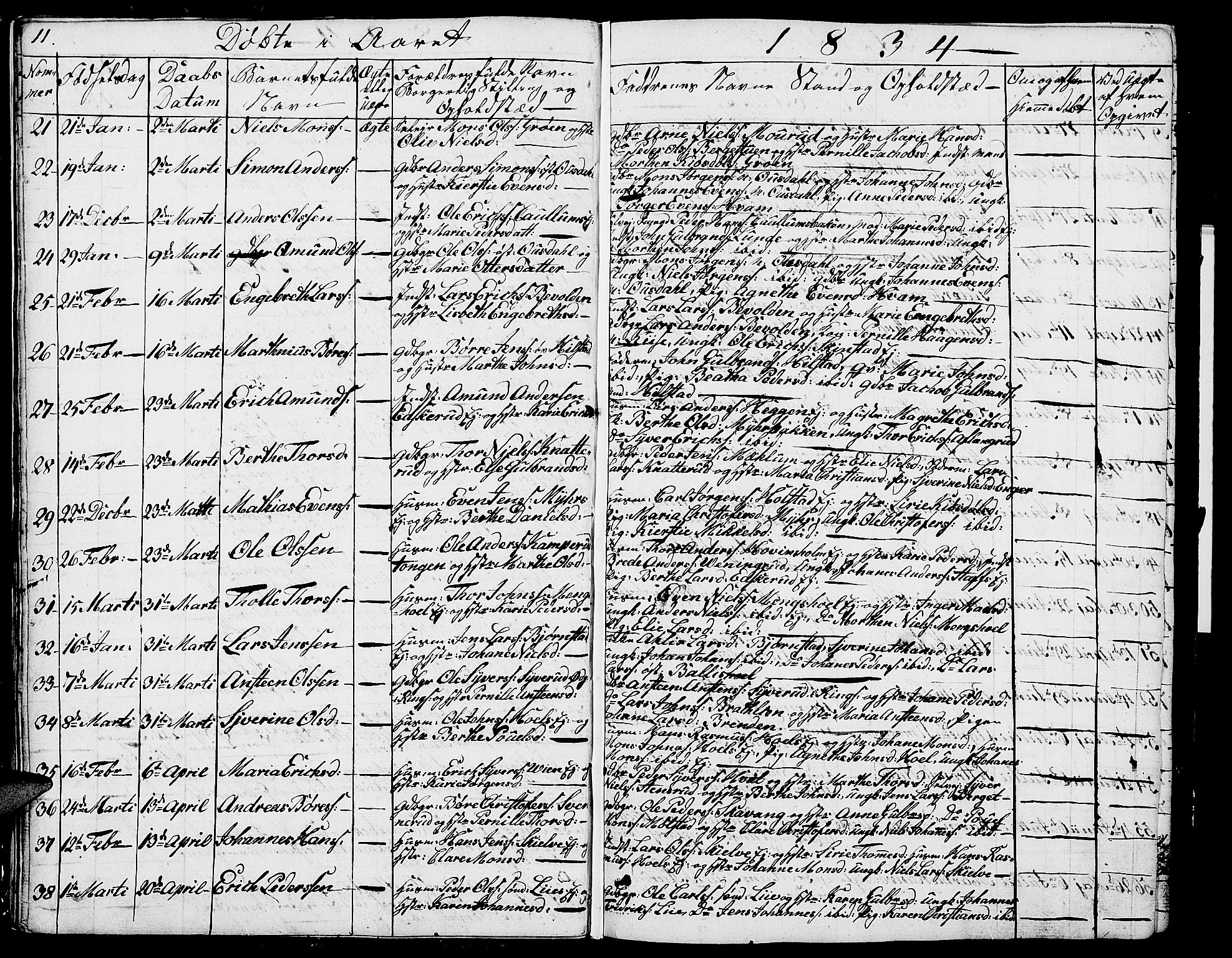 Nes prestekontor, Hedmark, AV/SAH-PREST-020/L/La/L0004: Parish register (copy) no. 4, 1832-1861, p. 11