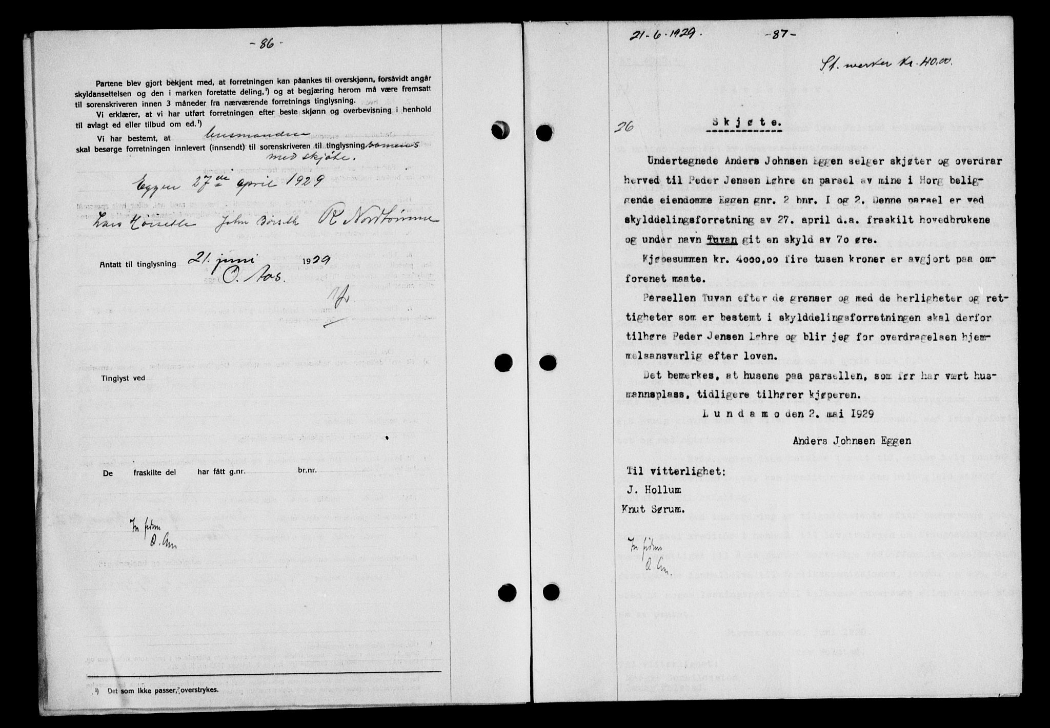 Gauldal sorenskriveri, AV/SAT-A-0014/1/2/2C/L0038: Mortgage book no. 39, 1929-1930, Deed date: 21.06.1929
