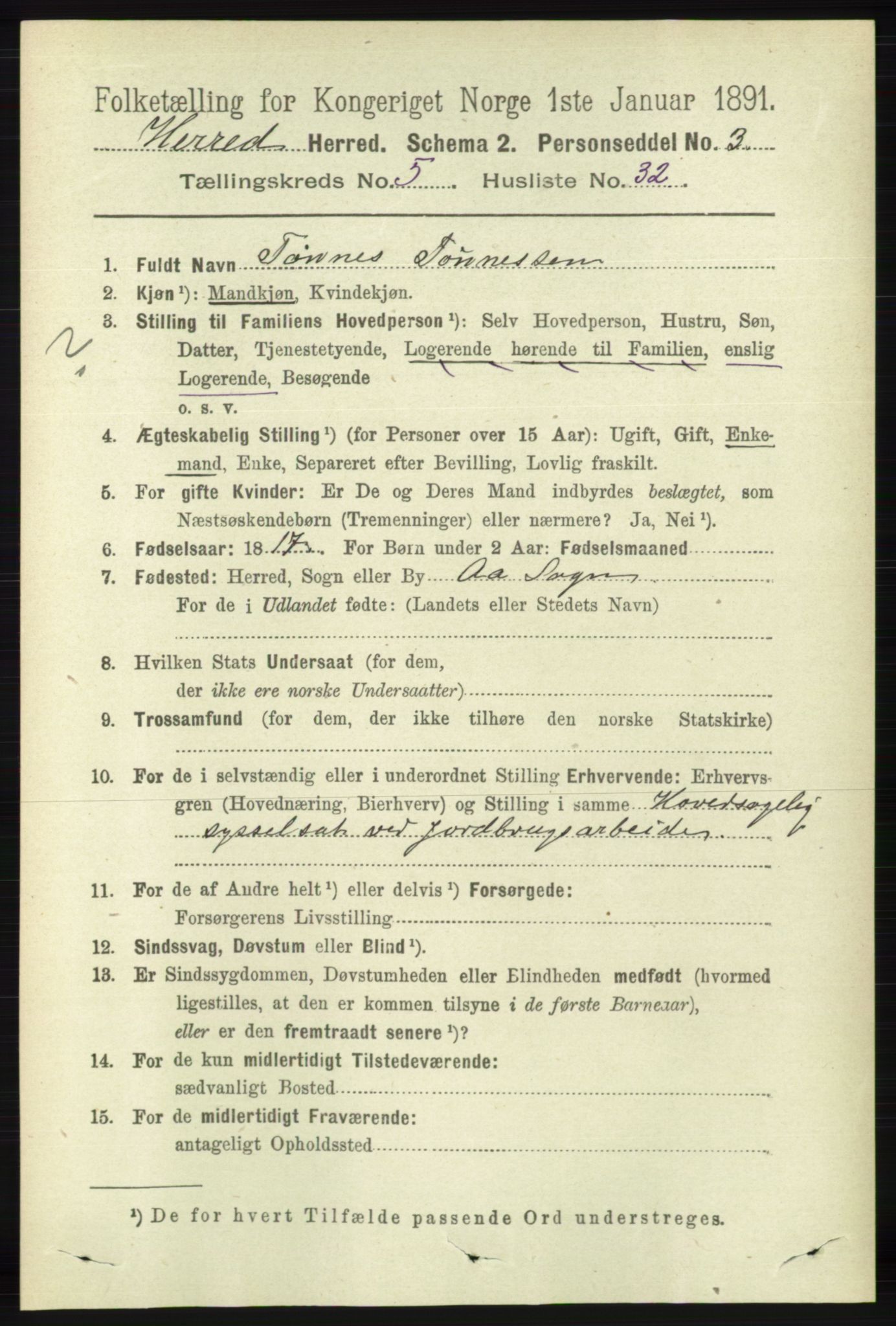 RA, 1891 census for 1039 Herad, 1891, p. 1959