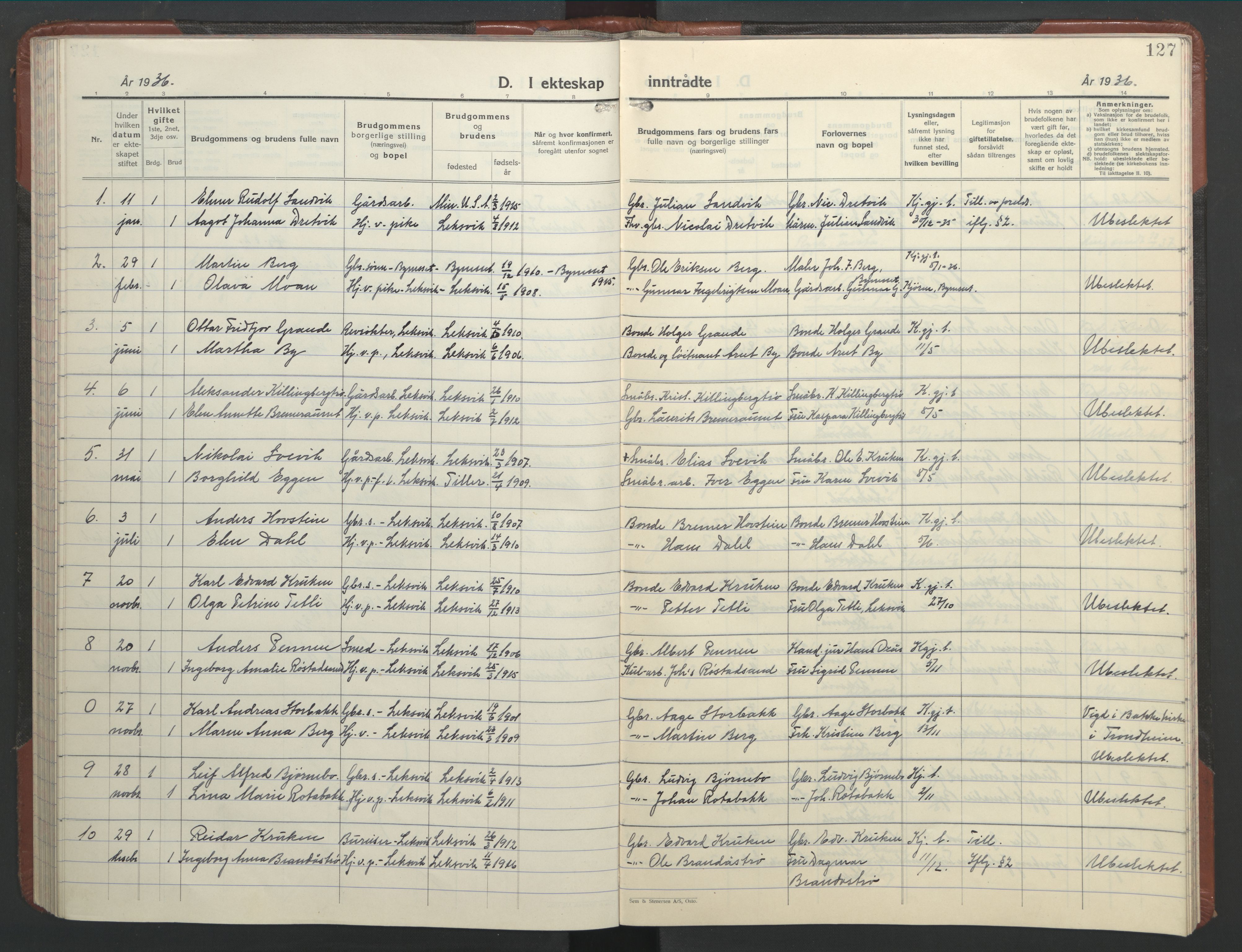 Ministerialprotokoller, klokkerbøker og fødselsregistre - Nord-Trøndelag, AV/SAT-A-1458/701/L0019: Parish register (copy) no. 701C03, 1930-1953, p. 127