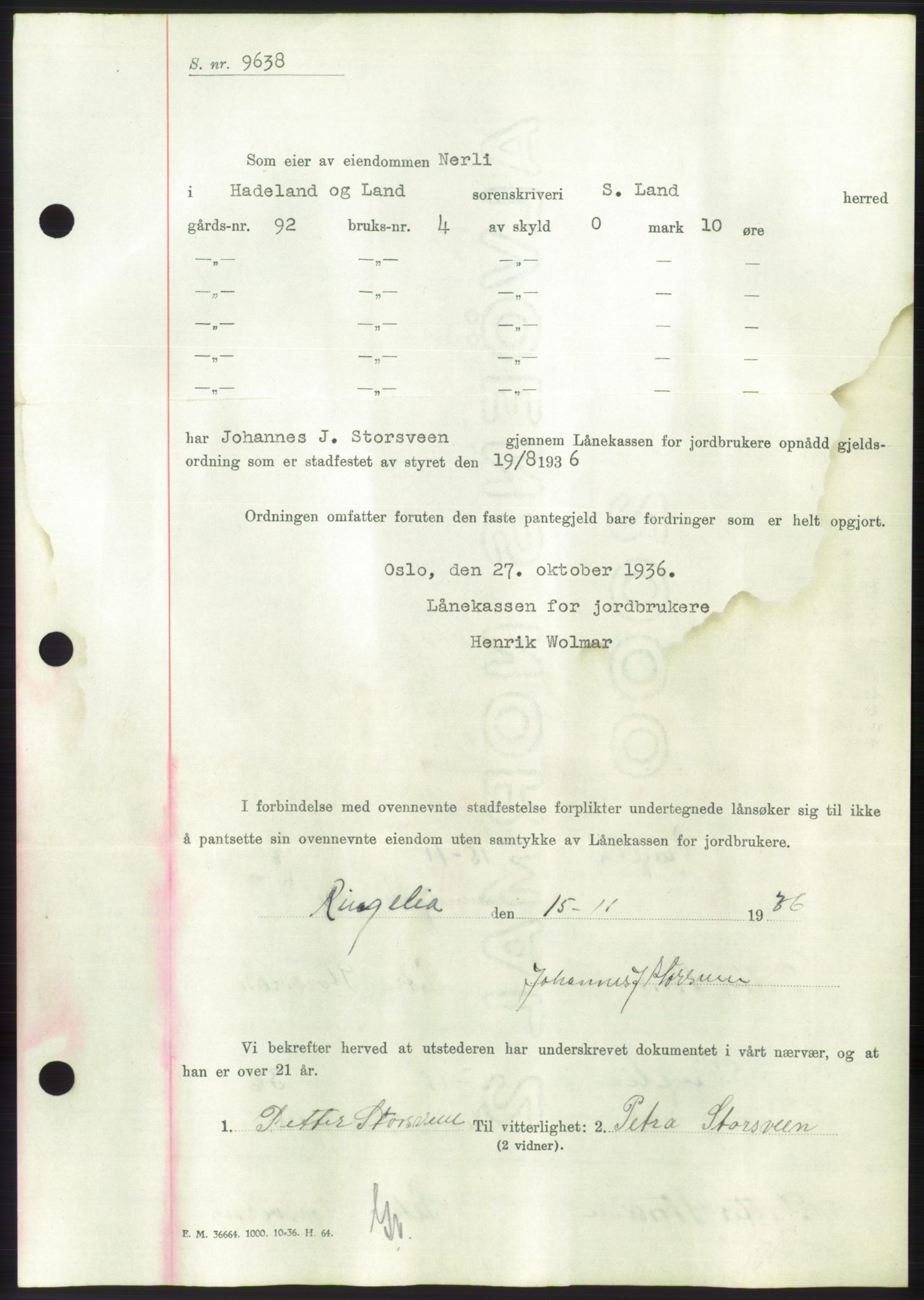 Hadeland og Land tingrett, AV/SAH-TING-010/H/Hb/Hbc/L0002: Mortgage book no. B2, 1936-1937, Diary no: : 532/1937