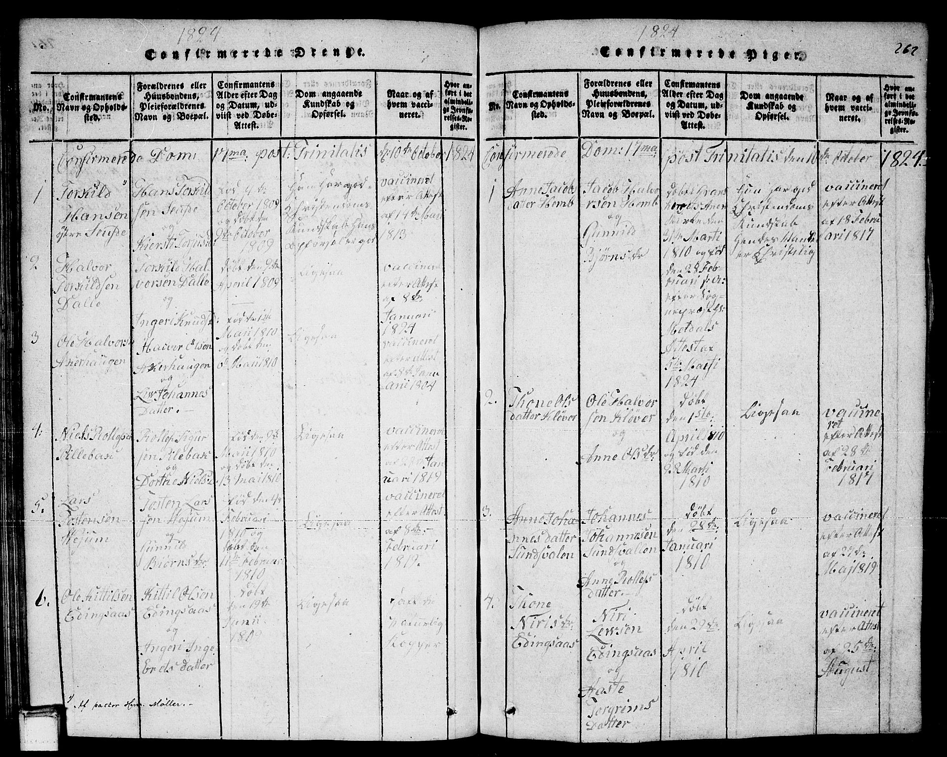 Sauherad kirkebøker, SAKO/A-298/F/Fa/L0005: Parish register (official) no. I 5, 1815-1829, p. 262