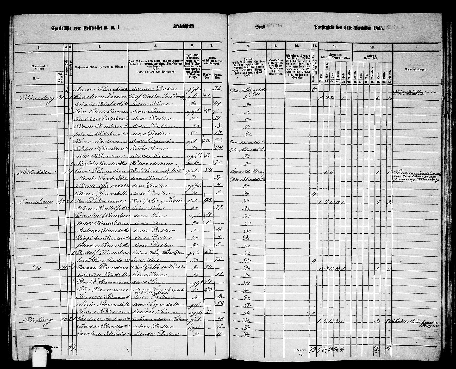 RA, 1865 census for Ytre Holmedal, 1865, p. 118