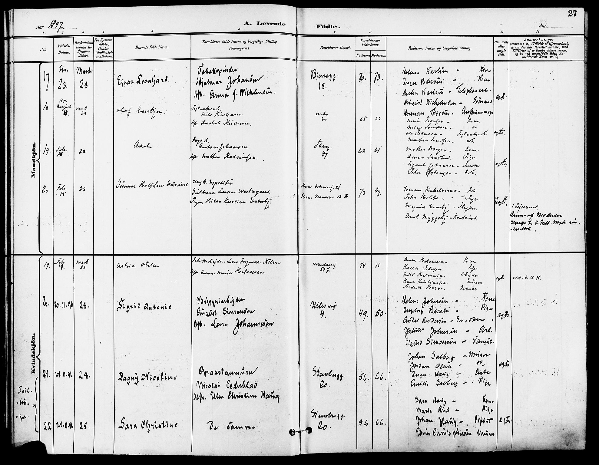 Gamle Aker prestekontor Kirkebøker, AV/SAO-A-10617a/F/L0011: Parish register (official) no. 11, 1896-1901, p. 27