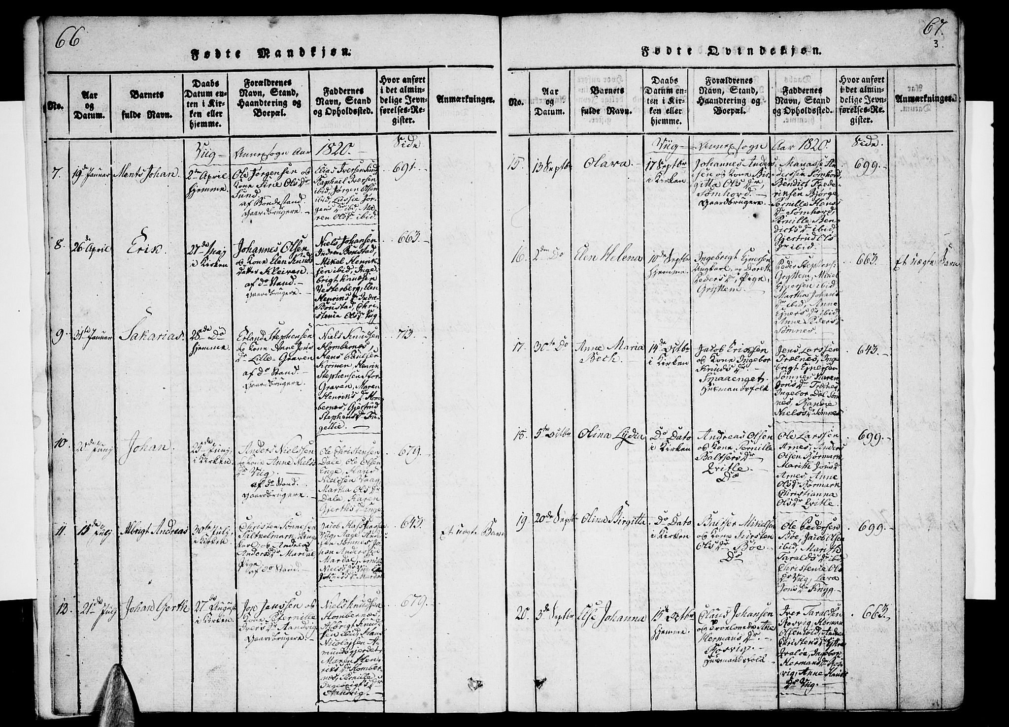 Ministerialprotokoller, klokkerbøker og fødselsregistre - Nordland, SAT/A-1459/812/L0175: Parish register (official) no. 812A04, 1820-1833, p. 66-67