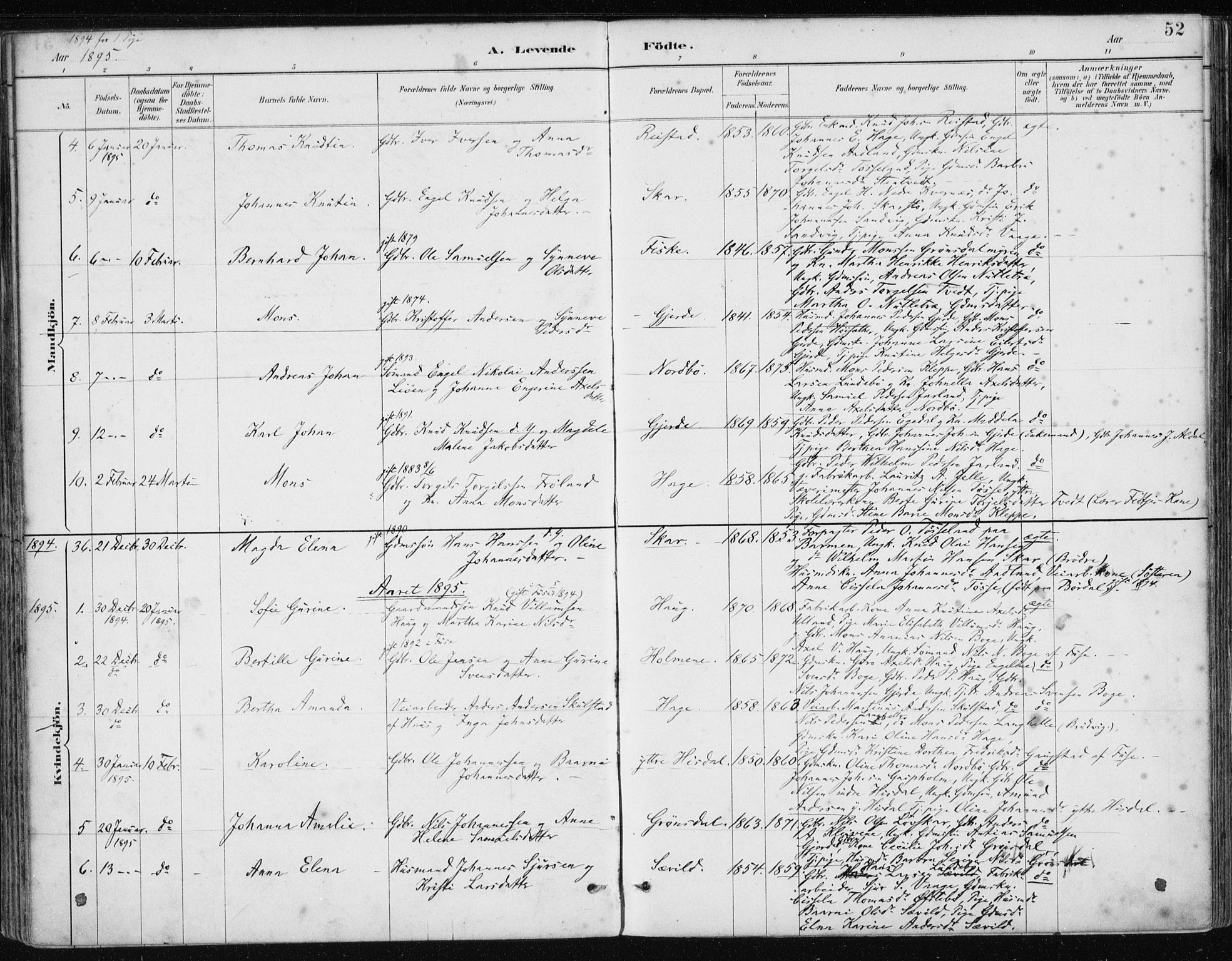 Samnanger Sokneprestembete, AV/SAB-A-77501/H/Haa: Parish register (official) no. A 1, 1885-1901, p. 52