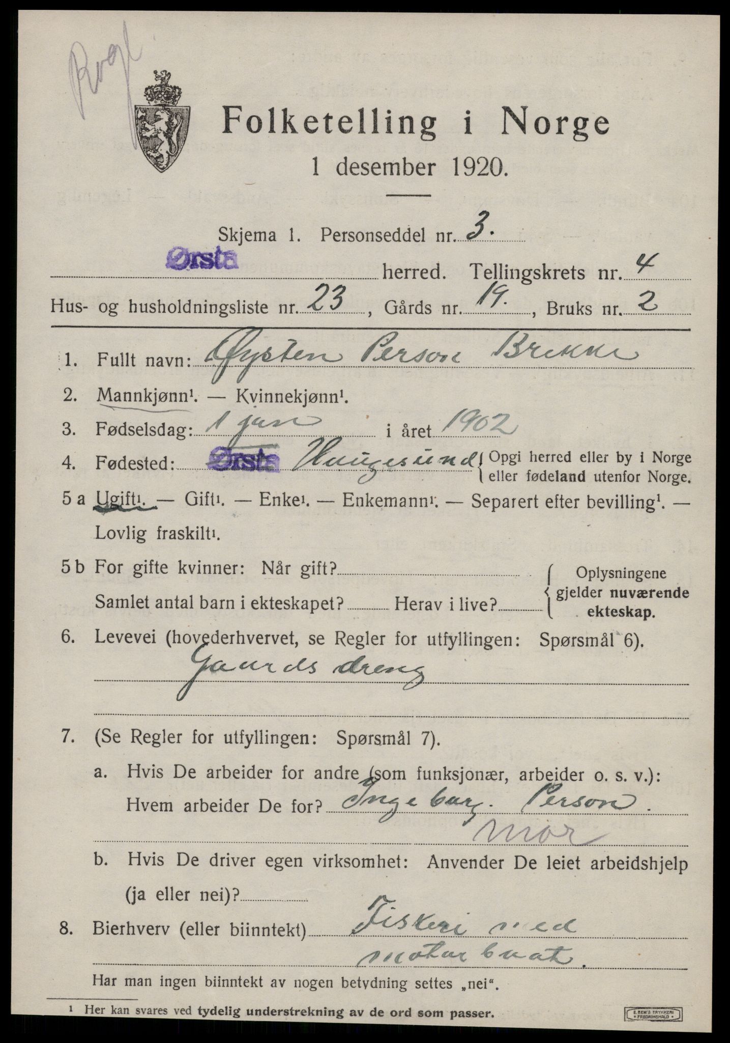 SAT, 1920 census for Ørsta, 1920, p. 4252