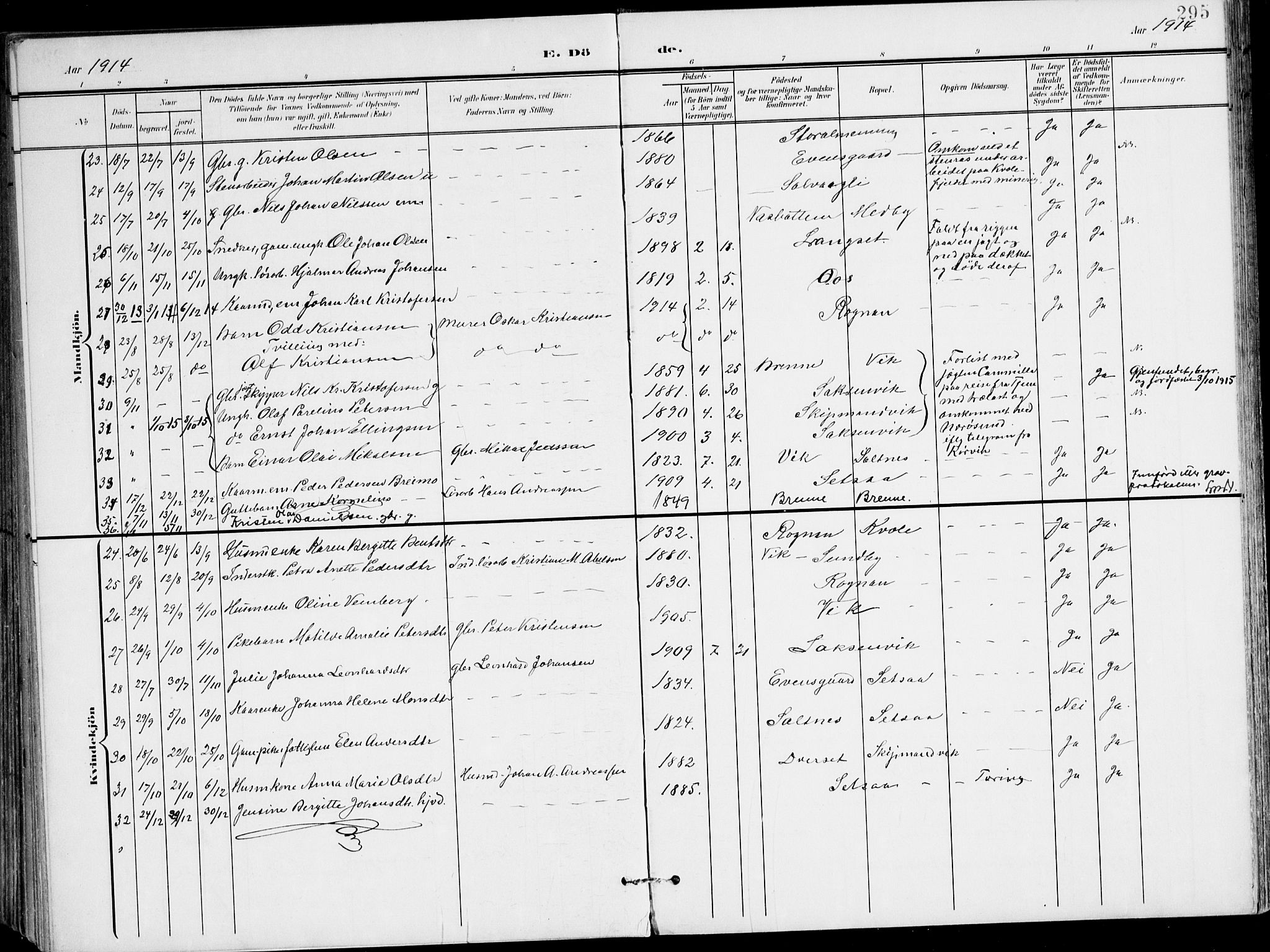 Ministerialprotokoller, klokkerbøker og fødselsregistre - Nordland, AV/SAT-A-1459/847/L0672: Parish register (official) no. 847A12, 1902-1919, p. 295