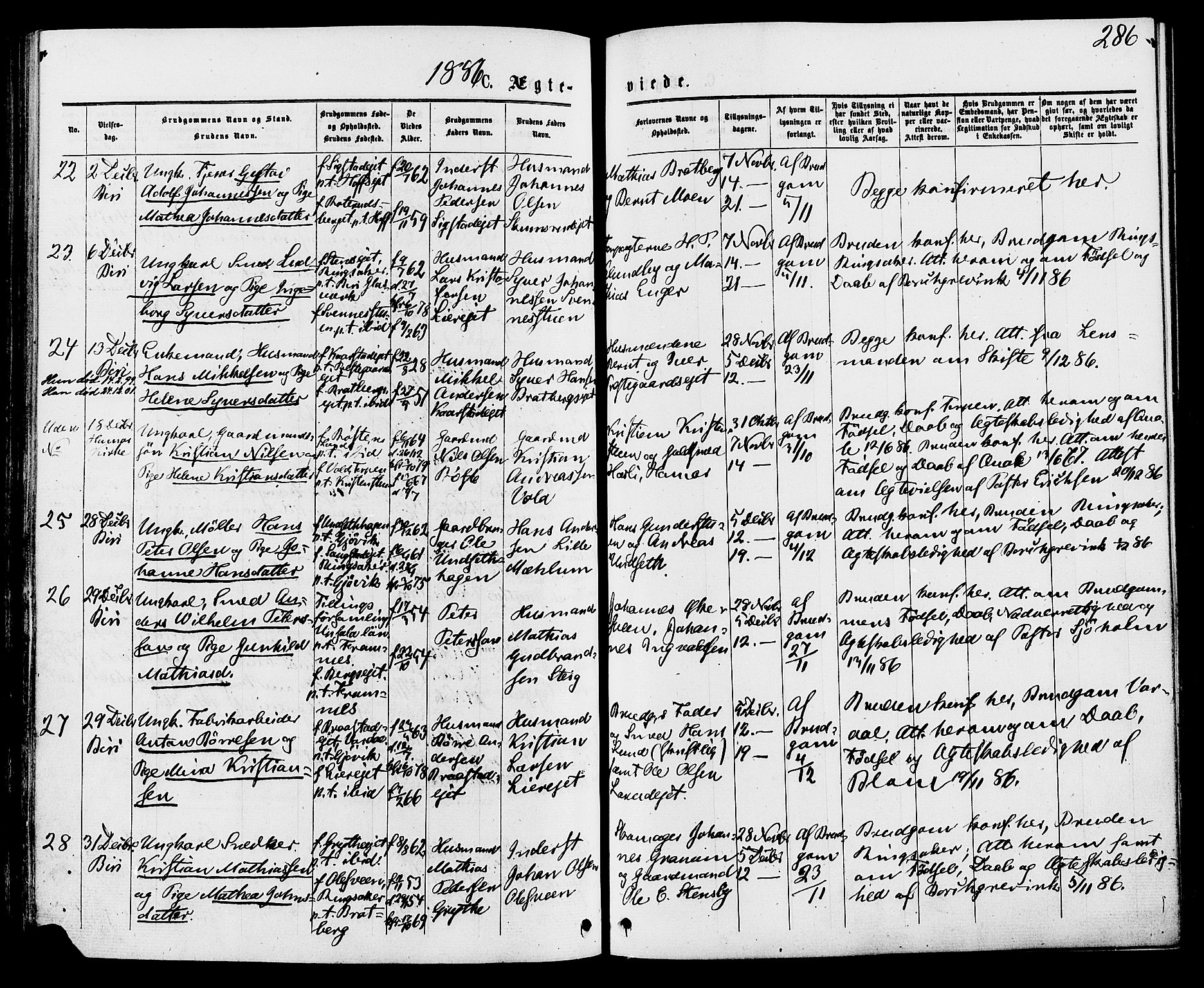 Biri prestekontor, SAH/PREST-096/H/Ha/Haa/L0006: Parish register (official) no. 6, 1877-1886, p. 286