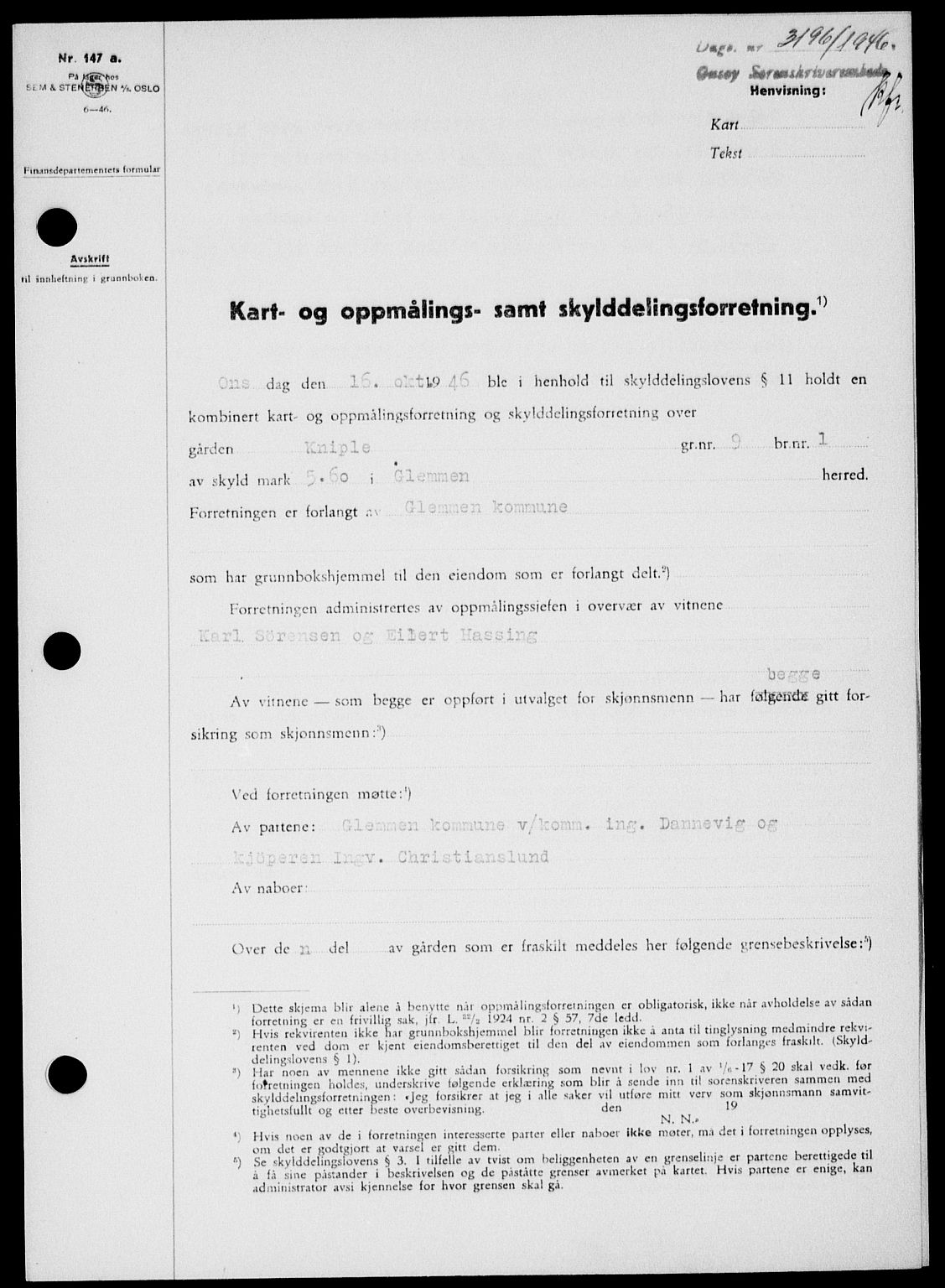 Onsøy sorenskriveri, SAO/A-10474/G/Ga/Gab/L0018: Mortgage book no. II A-18, 1946-1947, Diary no: : 3196/1946
