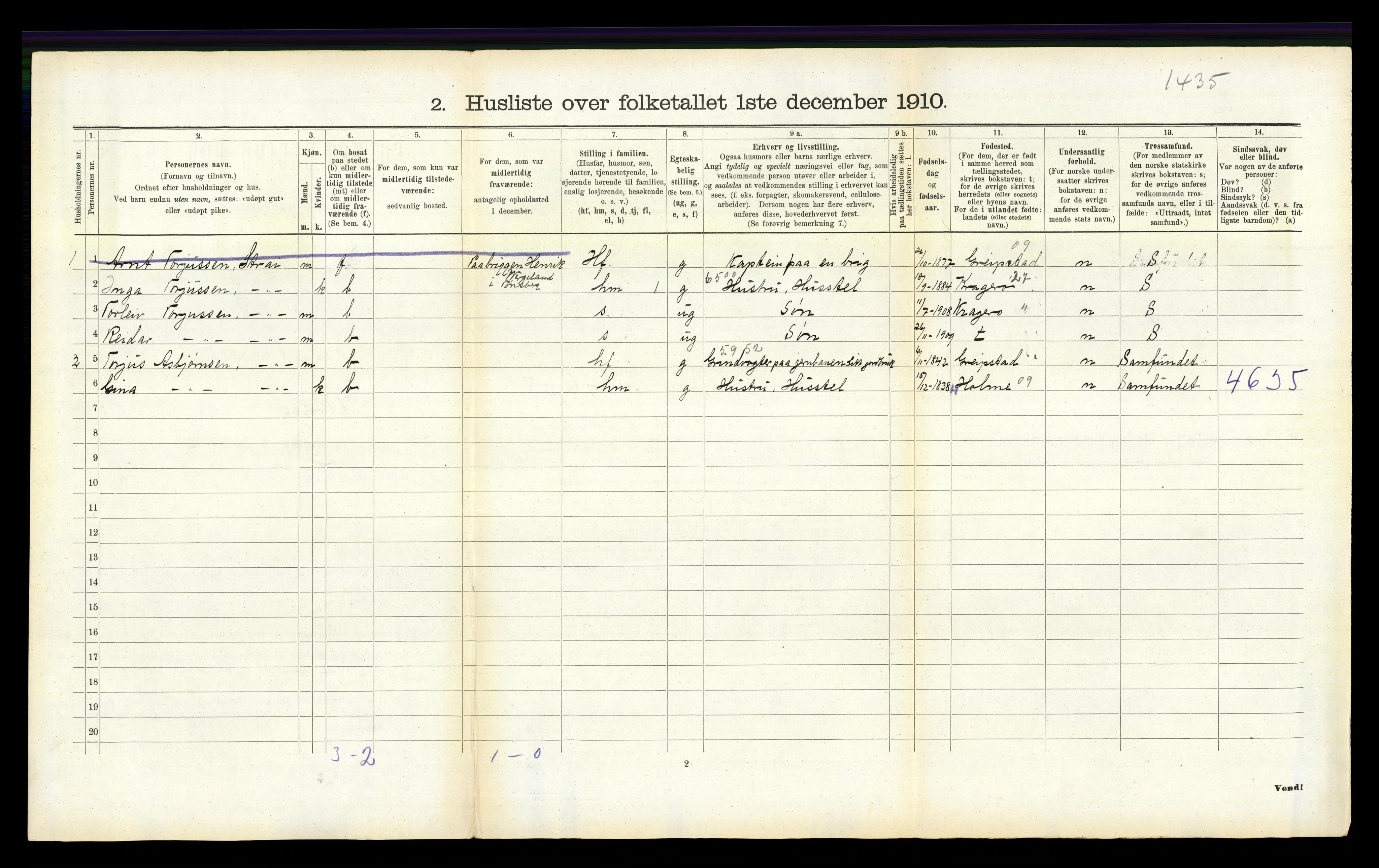 RA, 1910 census for Oddernes, 1910, p. 578