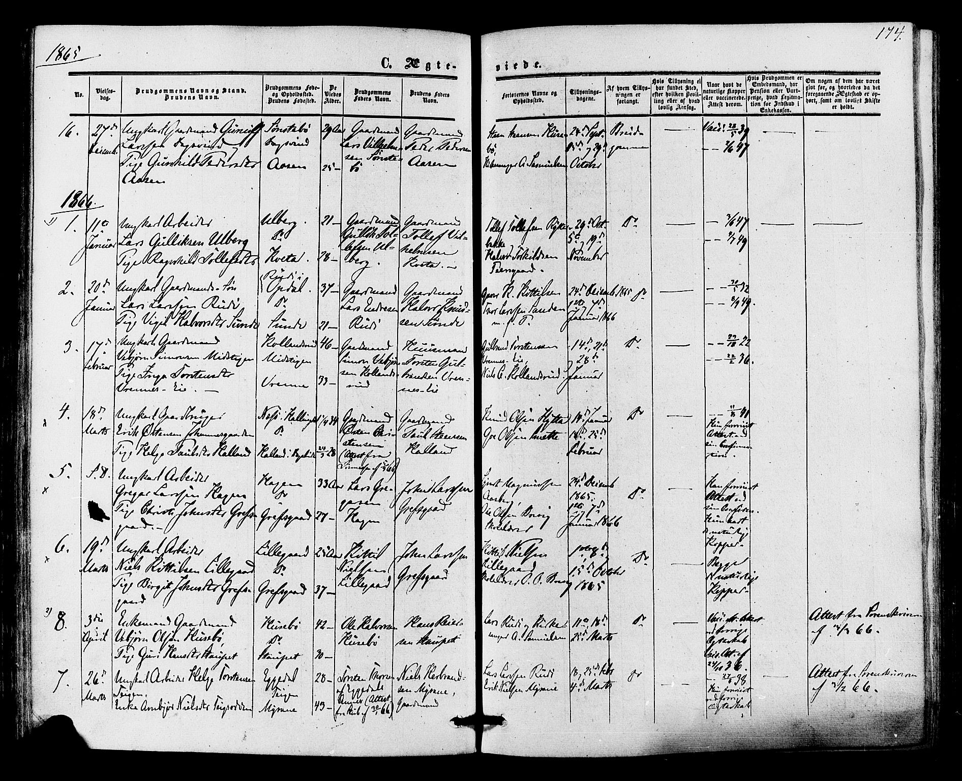 Nore kirkebøker, AV/SAKO-A-238/F/Fa/L0003: Parish register (official) no. I 3, 1858-1866, p. 174