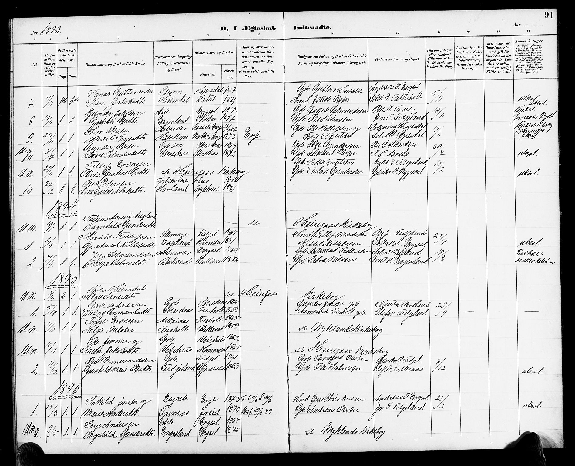 Herefoss sokneprestkontor, SAK/1111-0019/F/Fb/Fbb/L0003: Parish register (copy) no. B 3, 1892-1917, p. 91