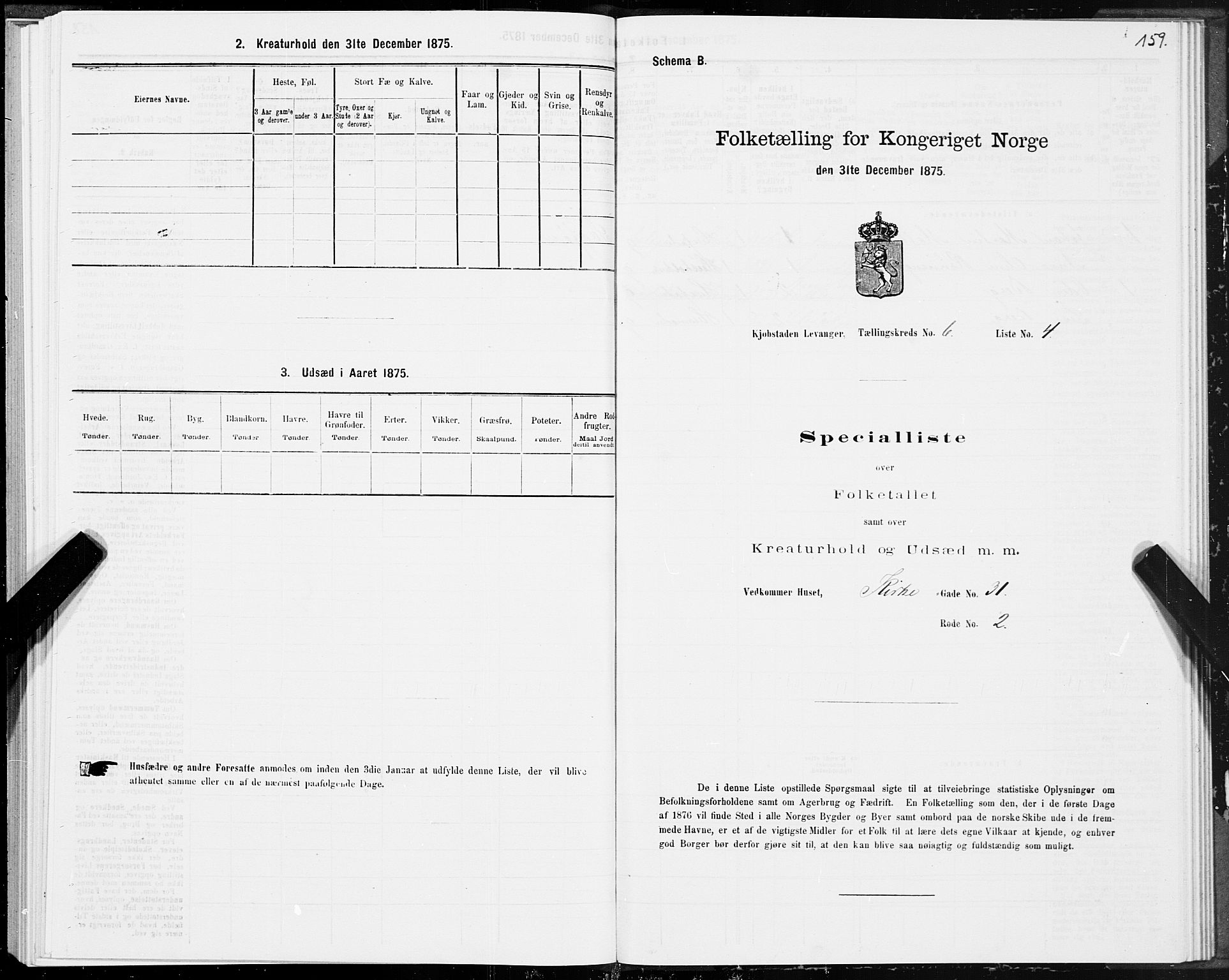 SAT, 1875 census for 1701B Levanger/Levanger, 1875, p. 159