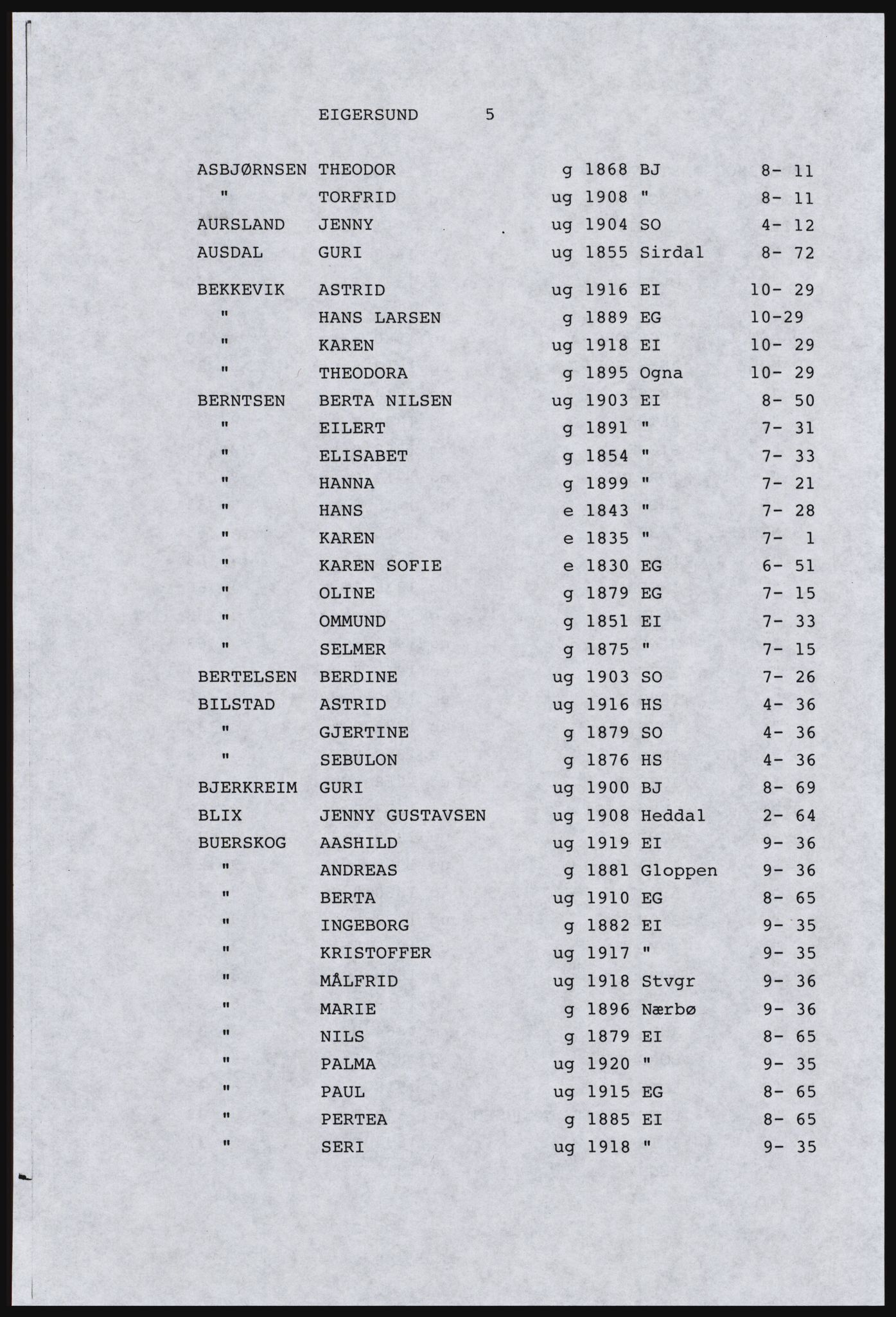 SAST, Copy of 1920 census for Dalane, 1920, p. 107