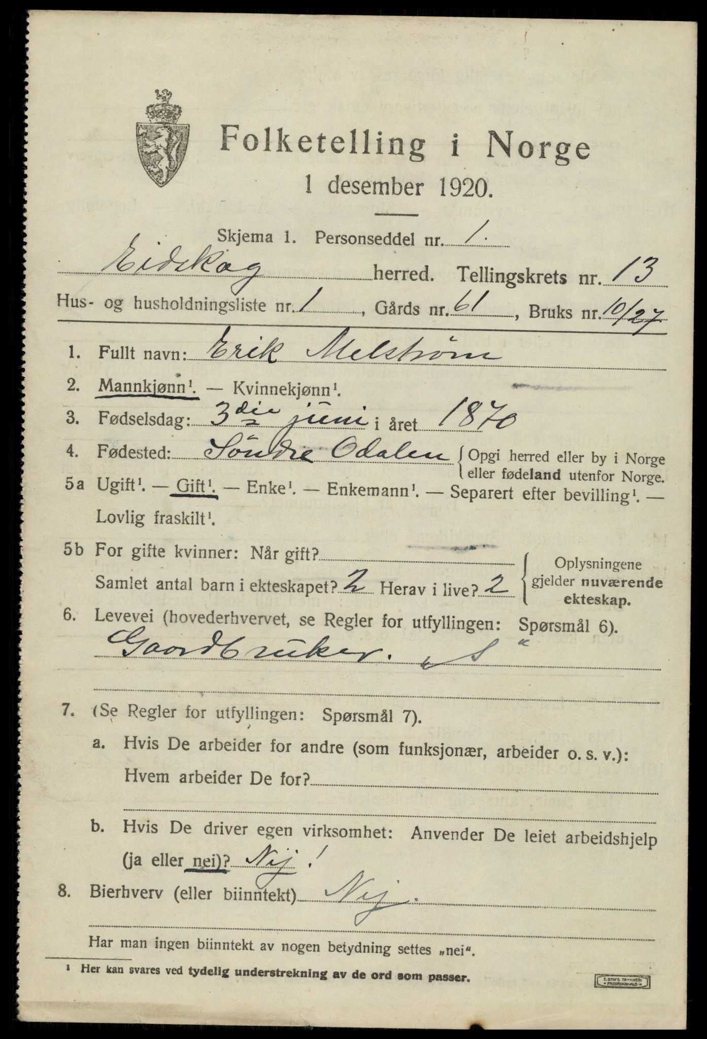 SAH, 1920 census for Eidskog, 1920, p. 12119