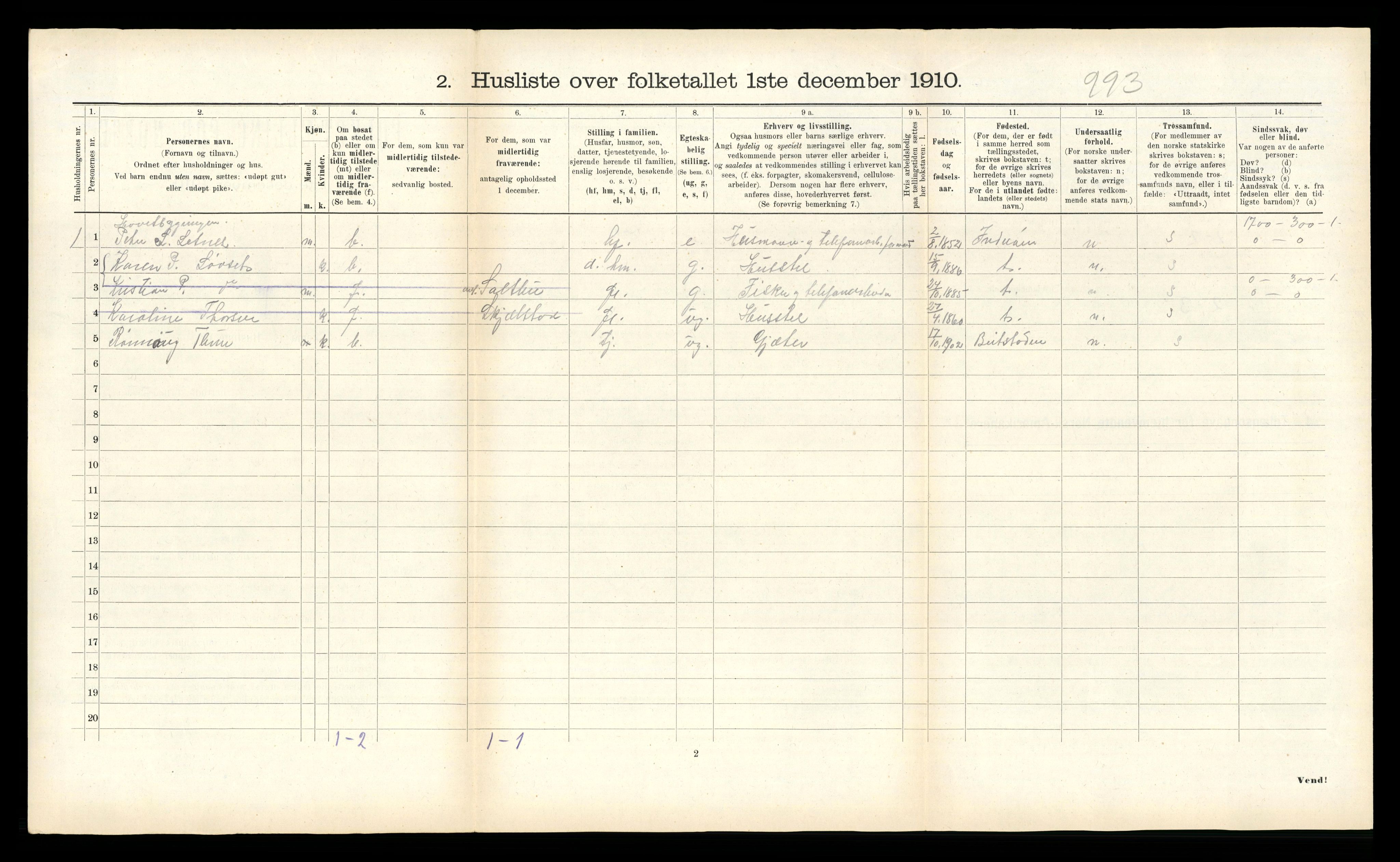 RA, 1910 census for Verran, 1910, p. 452