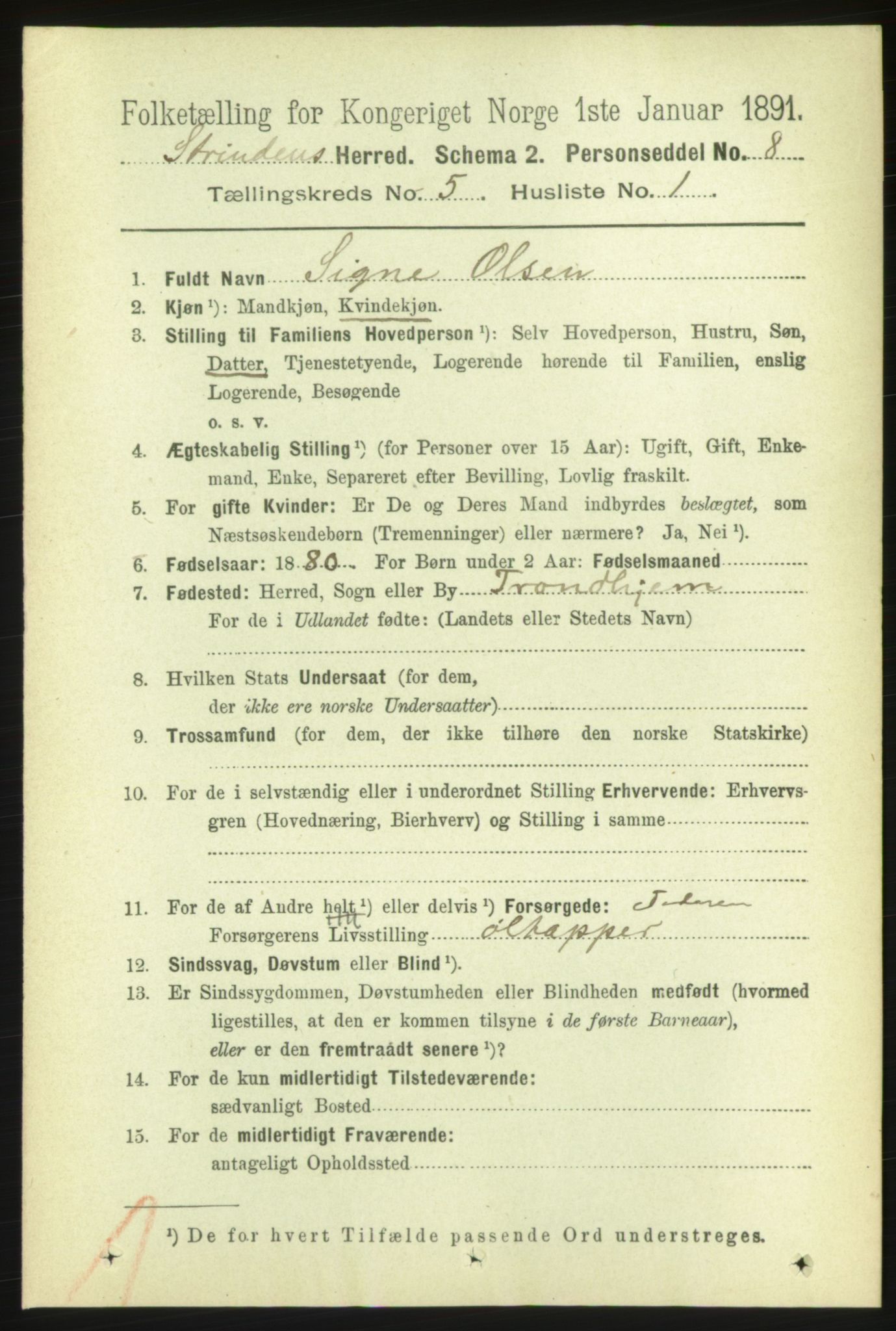 RA, 1891 census for 1660 Strinda, 1891, p. 4222