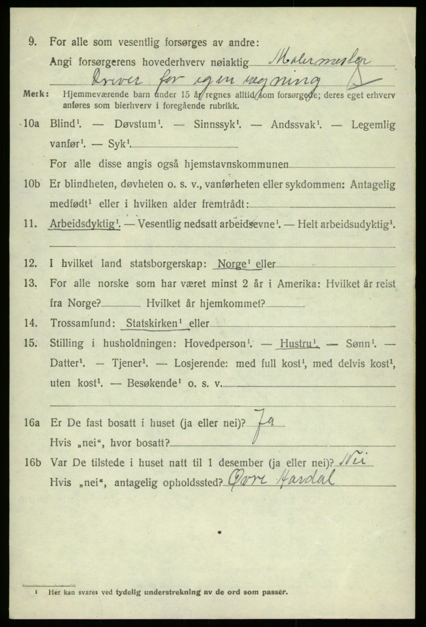 SAB, 1920 census for Kvam, 1920, p. 3222