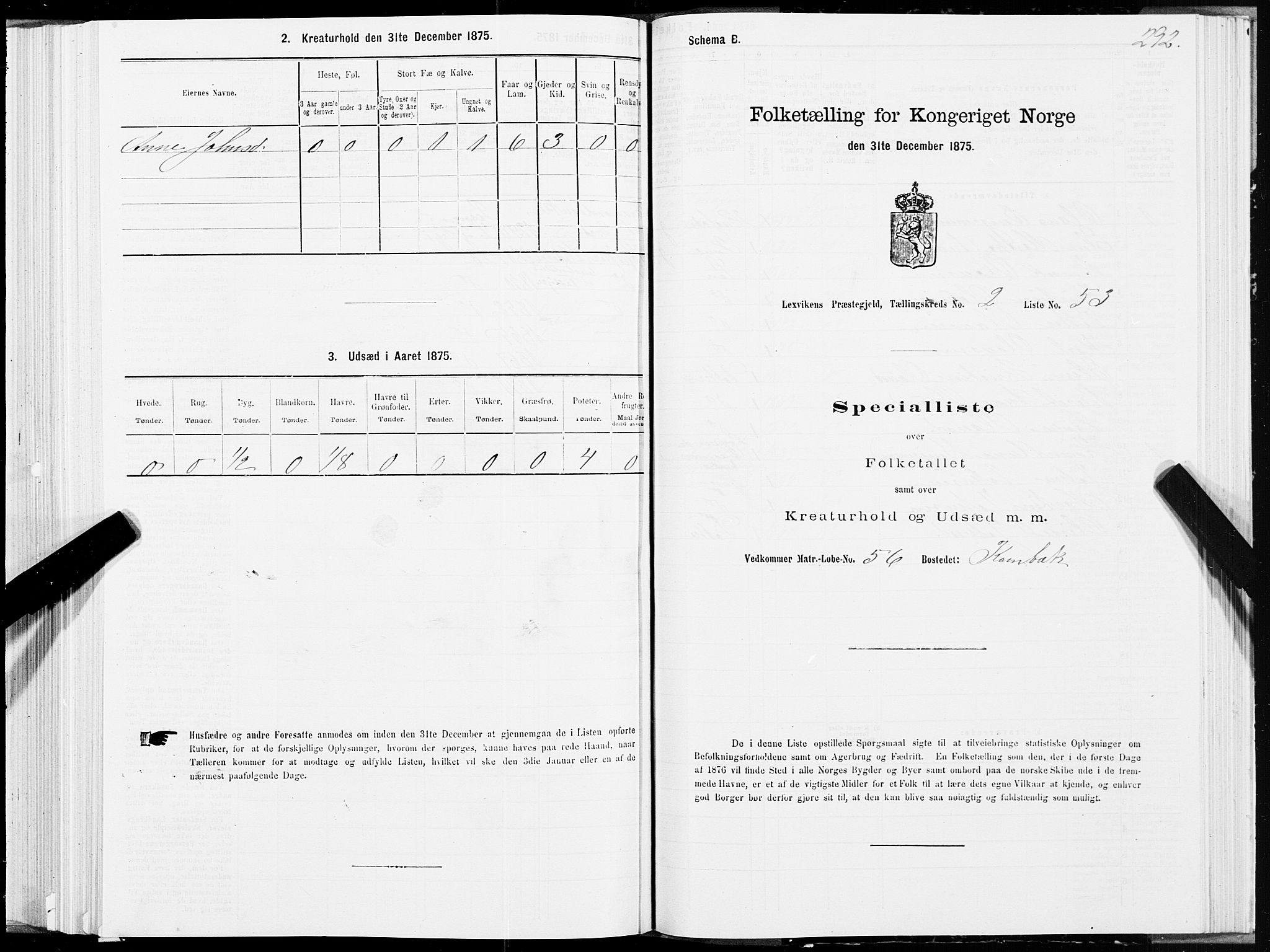 SAT, 1875 census for 1718P Leksvik, 1875, p. 1292
