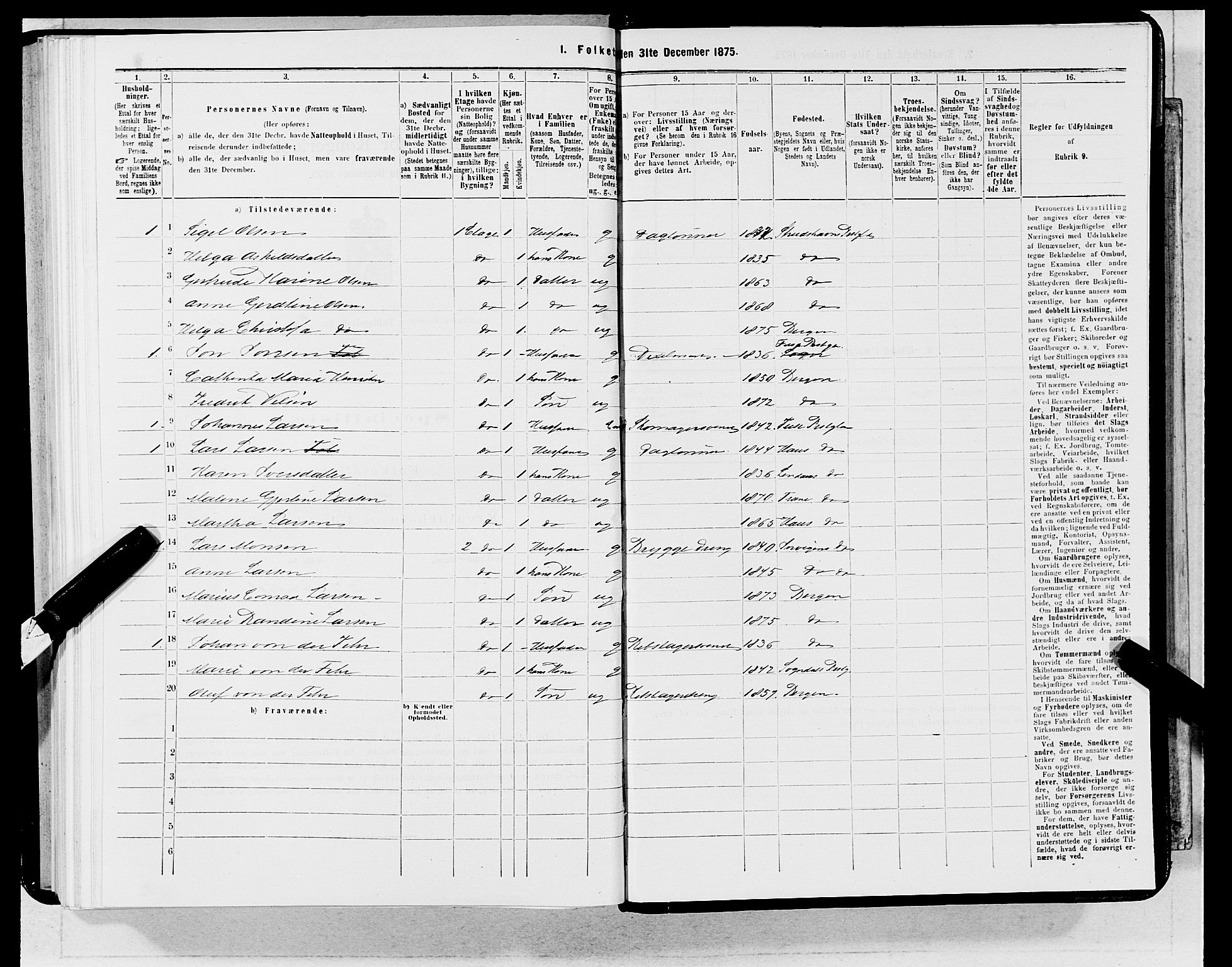 SAB, 1875 census for 1301 Bergen, 1875, p. 5190