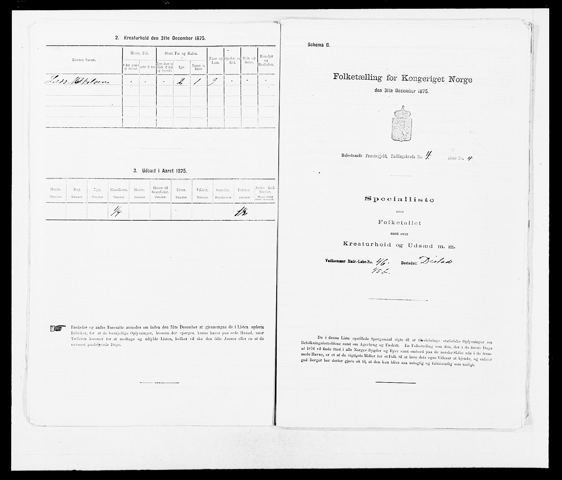 SAB, 1875 census for 1418P Balestrand, 1875, p. 460