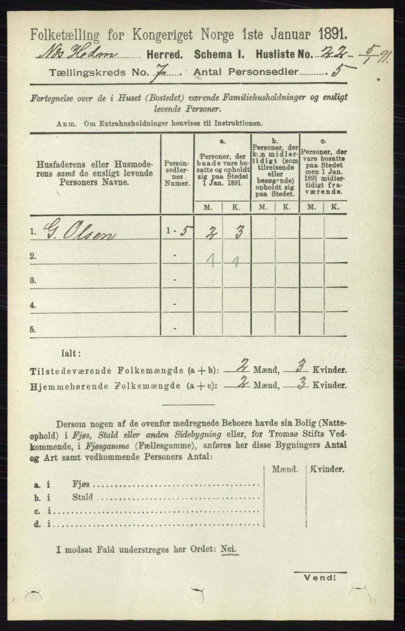 RA, 1891 census for 0411 Nes, 1891, p. 3850