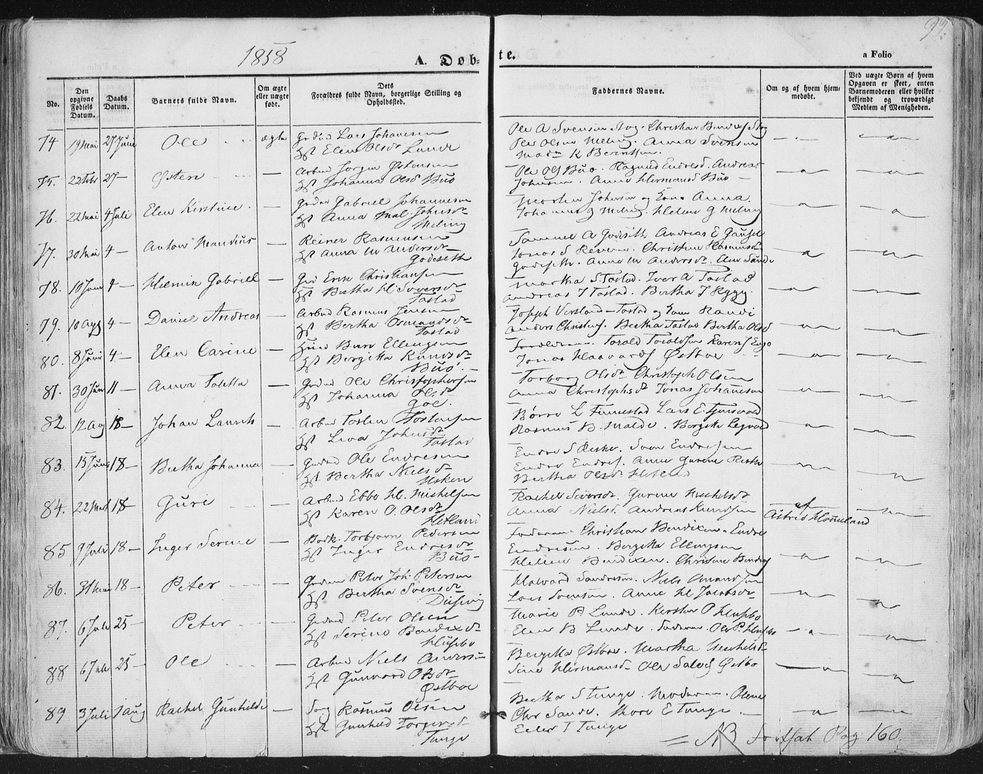 Hetland sokneprestkontor, AV/SAST-A-101826/30/30BA/L0002: Parish register (official) no. A 2, 1849-1869, p. 92