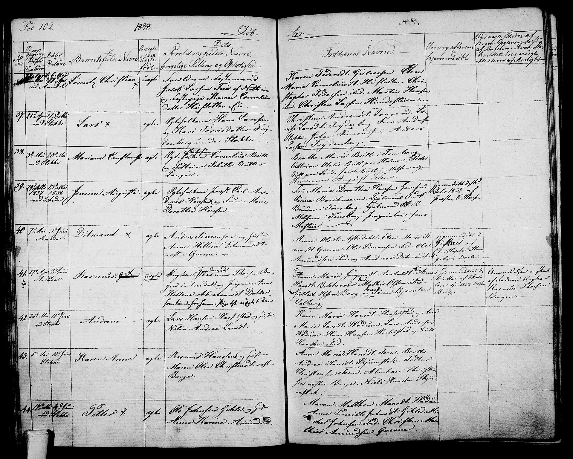 Stokke kirkebøker, SAKO/A-320/F/Fa/L0006: Parish register (official) no. I 6, 1826-1843, p. 102