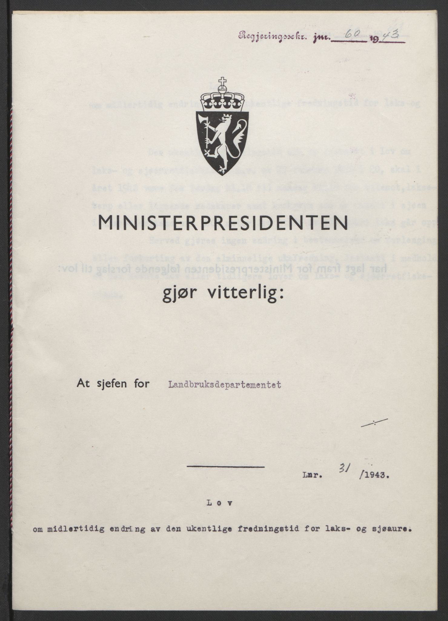 NS-administrasjonen 1940-1945 (Statsrådsekretariatet, de kommisariske statsråder mm), RA/S-4279/D/Db/L0099: Lover, 1943, p. 128