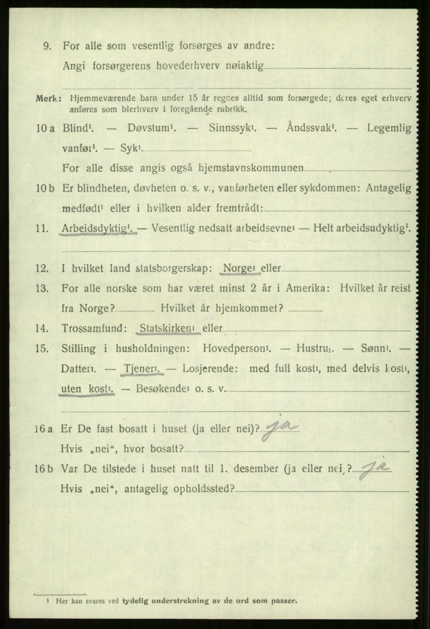 SAB, 1920 census for Vossestrand, 1920, p. 1107