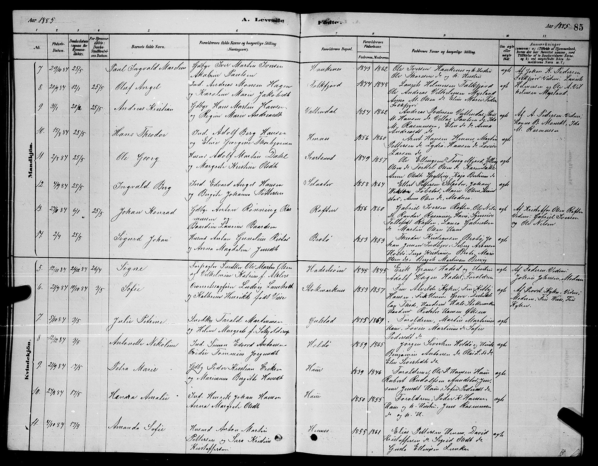 Ministerialprotokoller, klokkerbøker og fødselsregistre - Nordland, AV/SAT-A-1459/888/L1267: Parish register (copy) no. 888C05, 1878-1890, p. 85