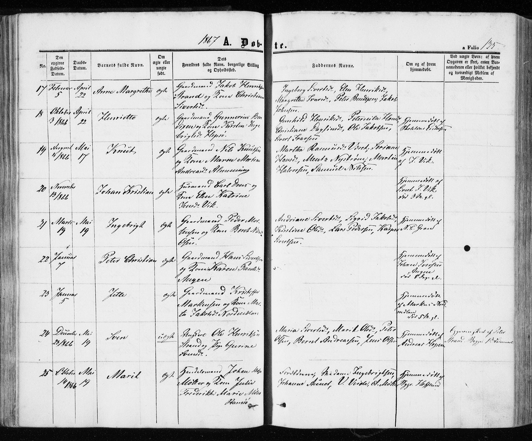 Ministerialprotokoller, klokkerbøker og fødselsregistre - Sør-Trøndelag, AV/SAT-A-1456/657/L0705: Parish register (official) no. 657A06, 1858-1867, p. 135