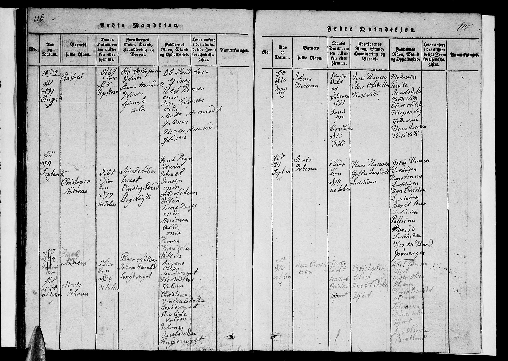 Ministerialprotokoller, klokkerbøker og fødselsregistre - Nordland, SAT/A-1459/839/L0571: Parish register (copy) no. 839C01, 1820-1840, p. 116-117