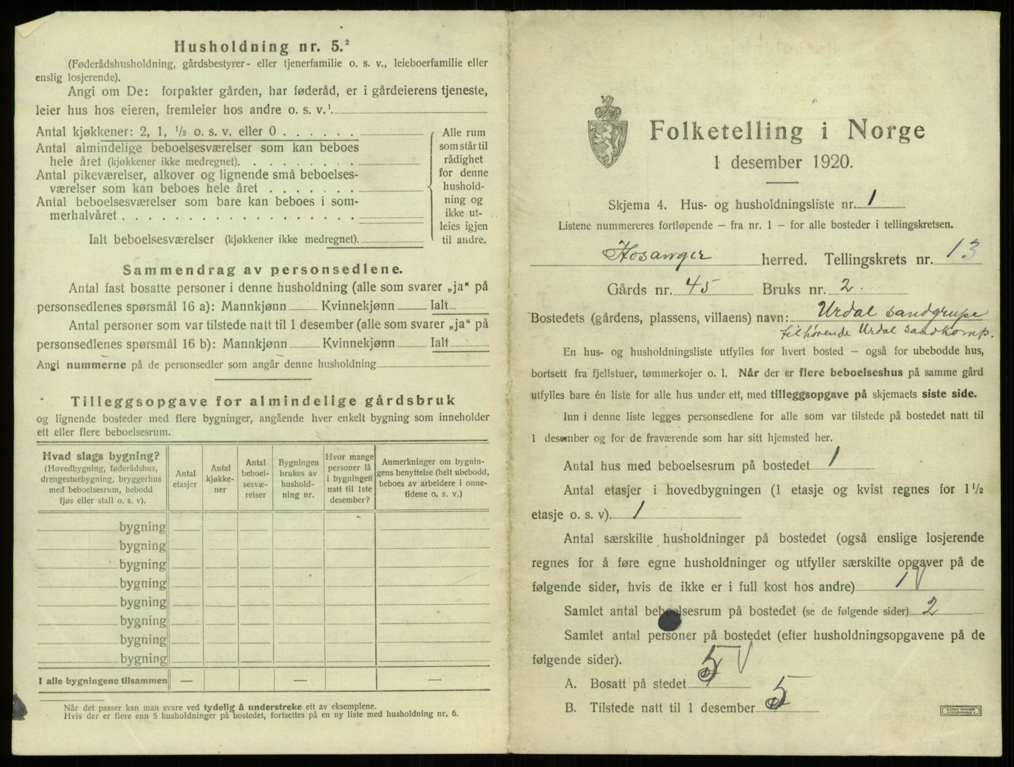 SAB, 1920 census for Hosanger, 1920, p. 673