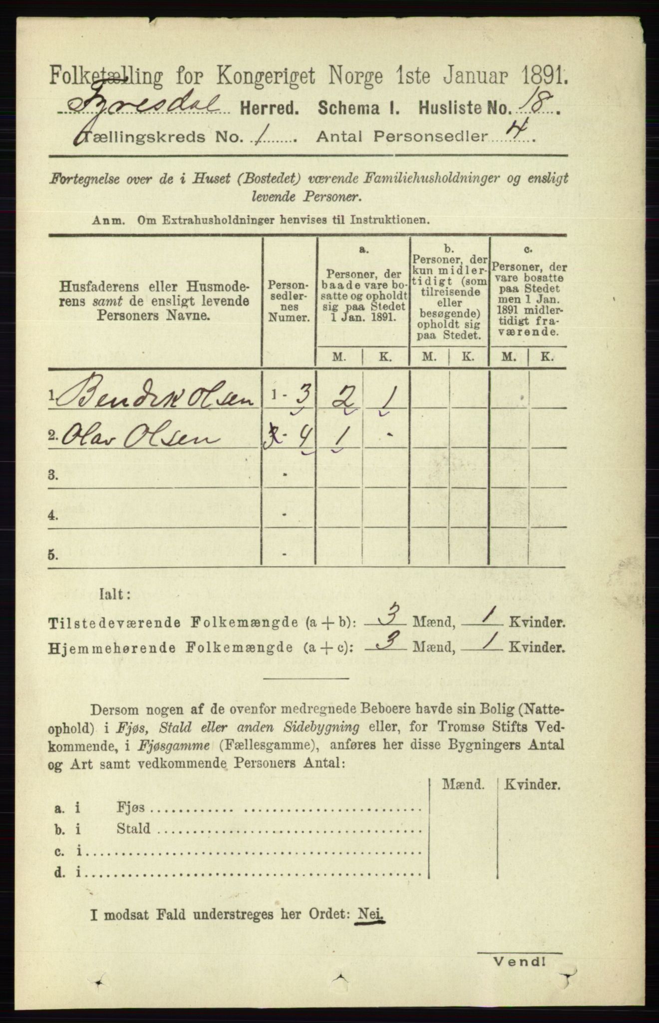 RA, 1891 census for 0831 Fyresdal, 1891, p. 41