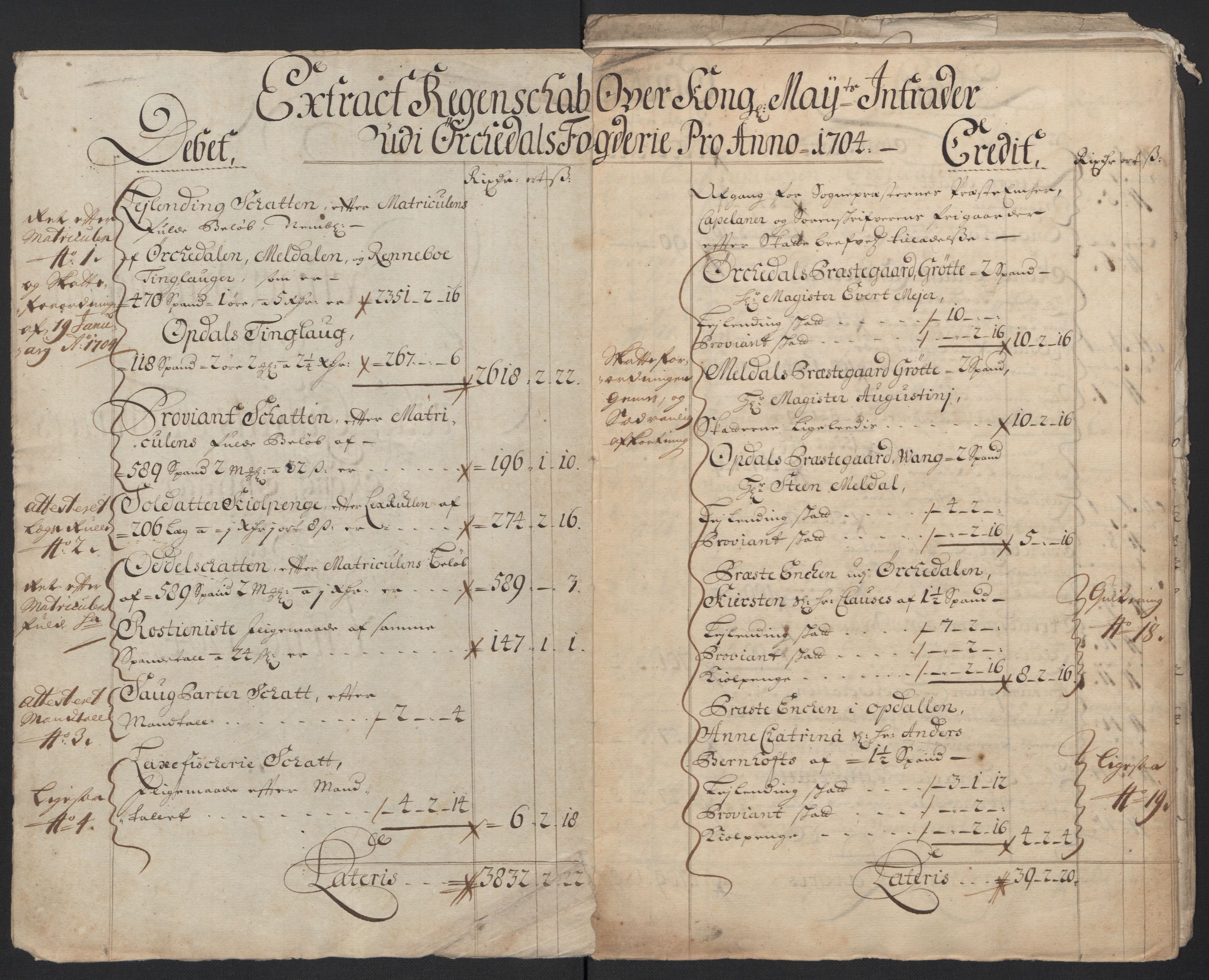 Rentekammeret inntil 1814, Reviderte regnskaper, Fogderegnskap, AV/RA-EA-4092/R60/L3954: Fogderegnskap Orkdal og Gauldal, 1704, p. 4