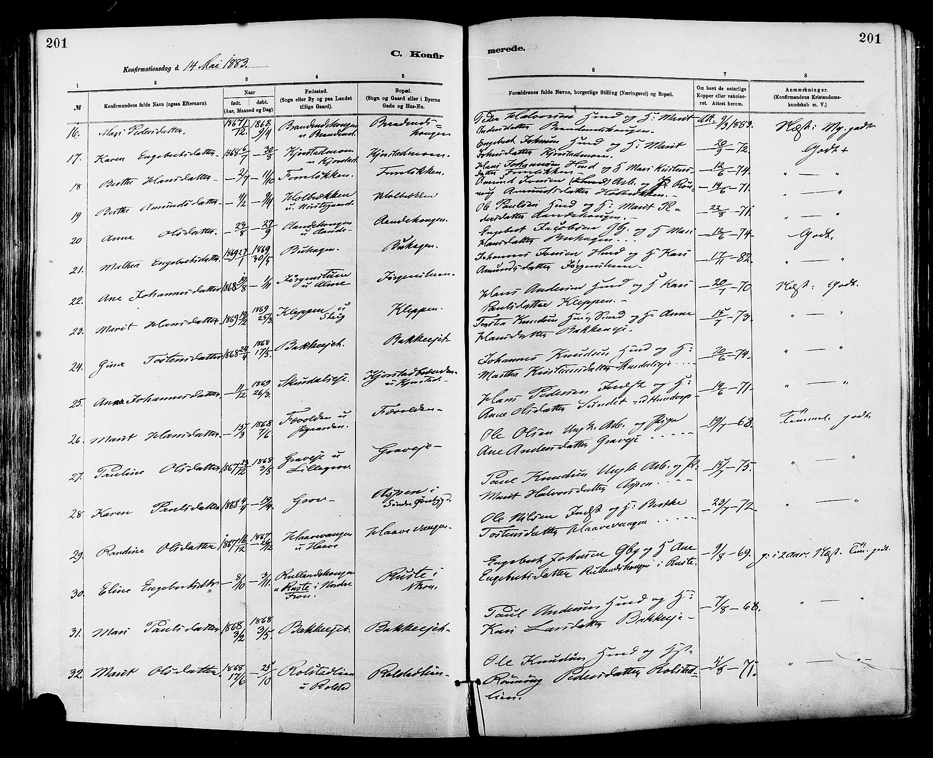 Sør-Fron prestekontor, AV/SAH-PREST-010/H/Ha/Haa/L0003: Parish register (official) no. 3, 1881-1897, p. 201