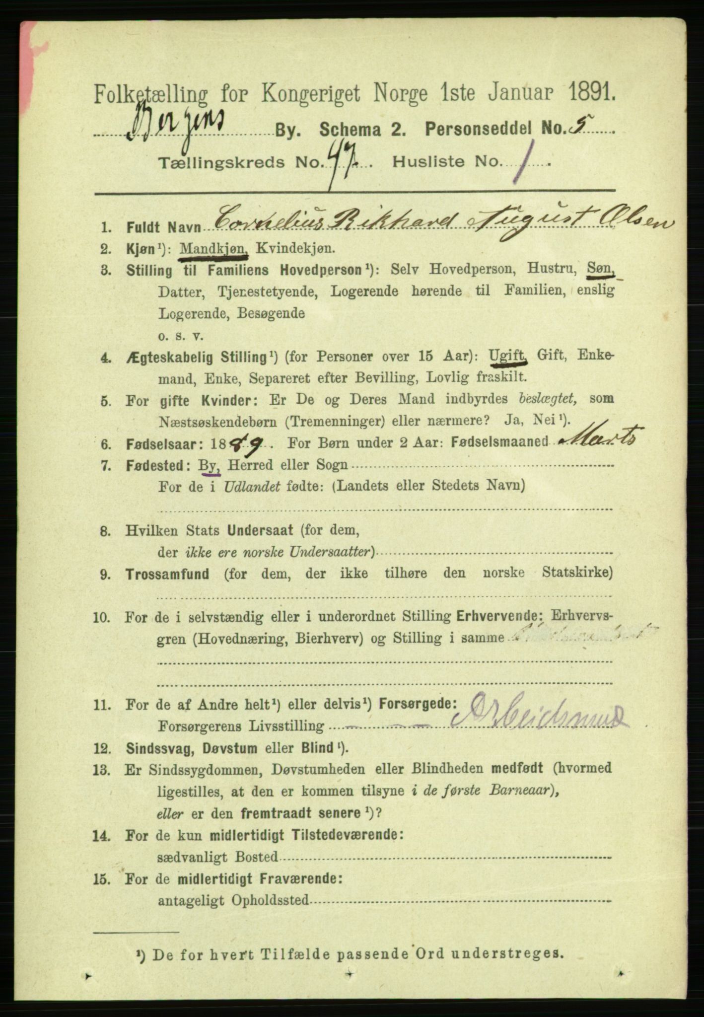 RA, 1891 Census for 1301 Bergen, 1891, p. 55456