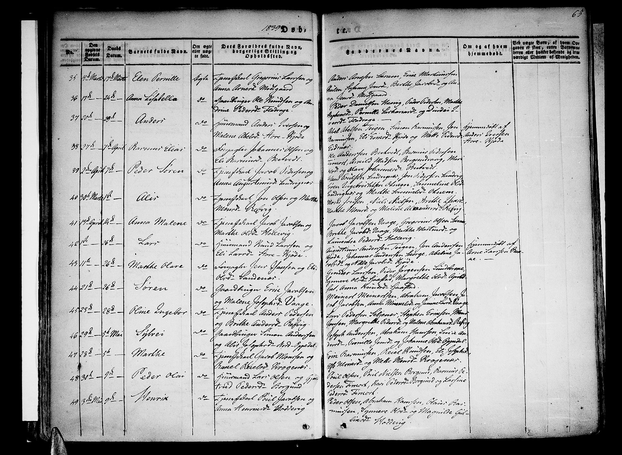 Selje sokneprestembete, SAB/A-99938/H/Ha/Haa/Haaa: Parish register (official) no. A 9, 1829-1844, p. 63