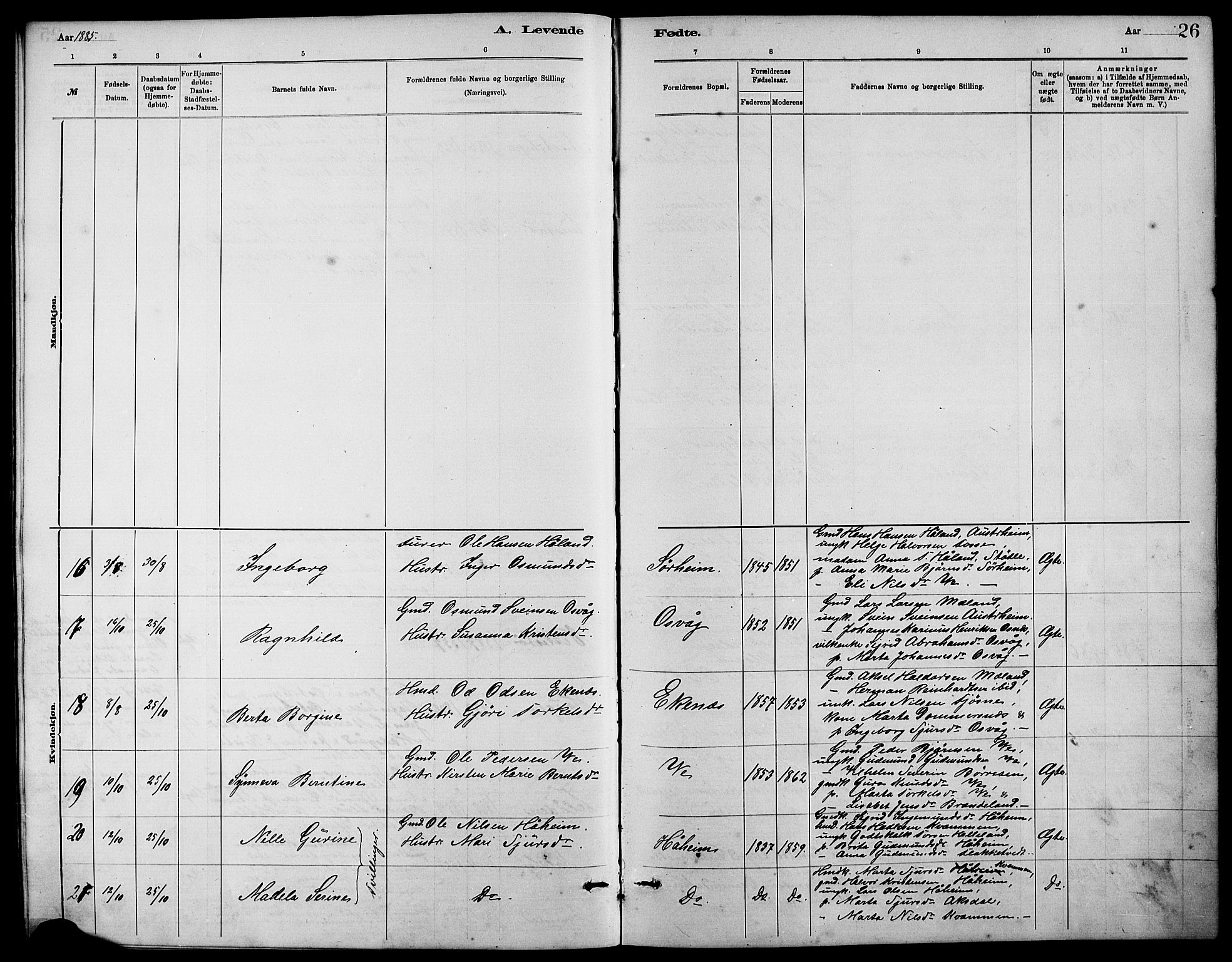 Etne sokneprestembete, AV/SAB-A-75001/H/Hab: Parish register (copy) no. B 4, 1879-1897, p. 26