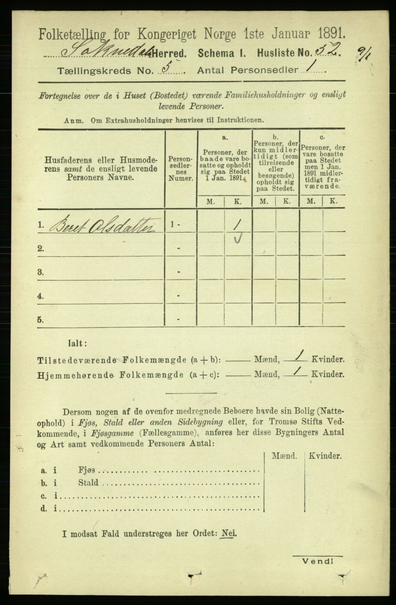 RA, 1891 census for 1649 Soknedal, 1891, p. 2085