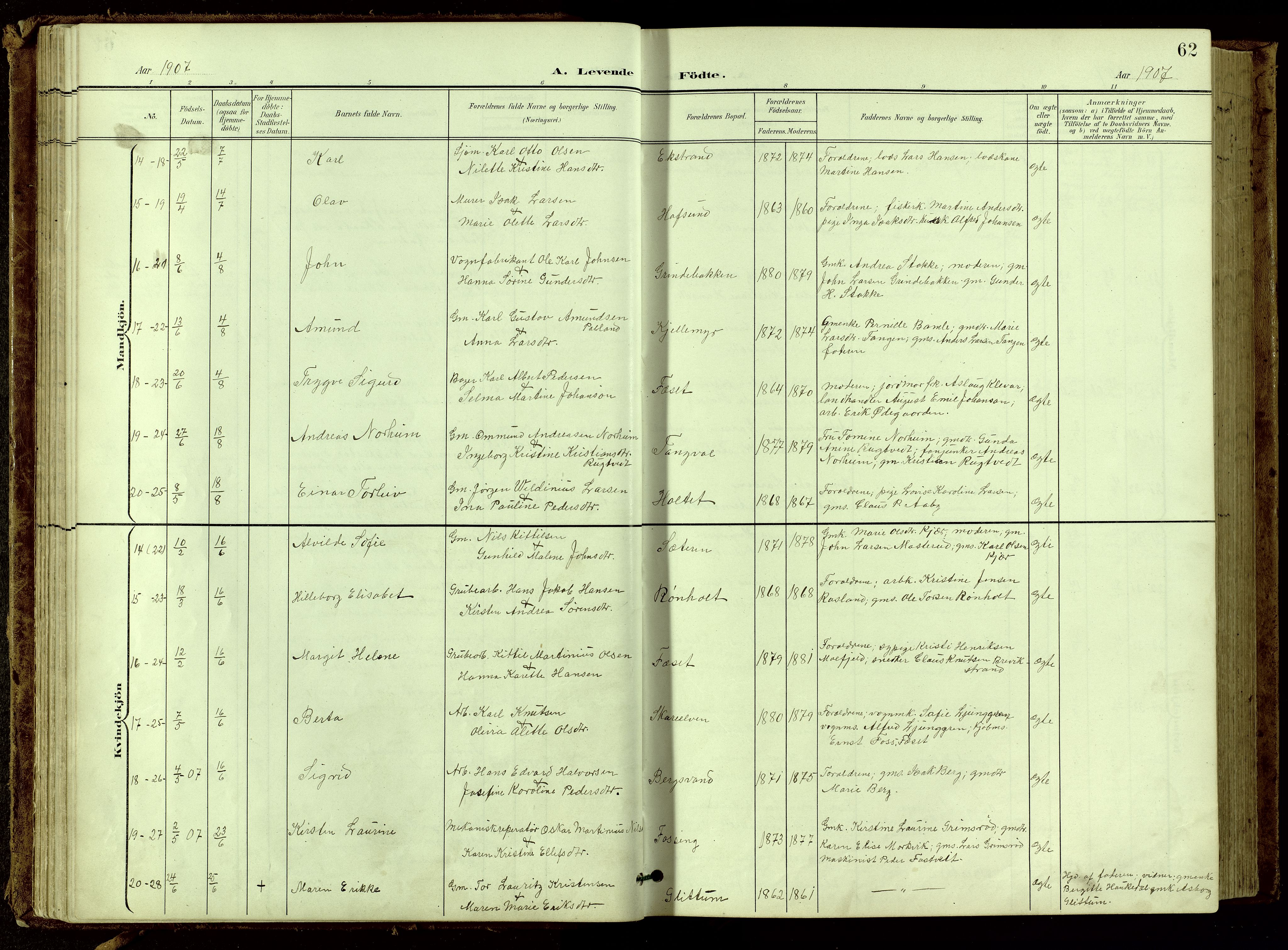 Bamble kirkebøker, AV/SAKO-A-253/G/Ga/L0010: Parish register (copy) no. I 10, 1901-1919, p. 62