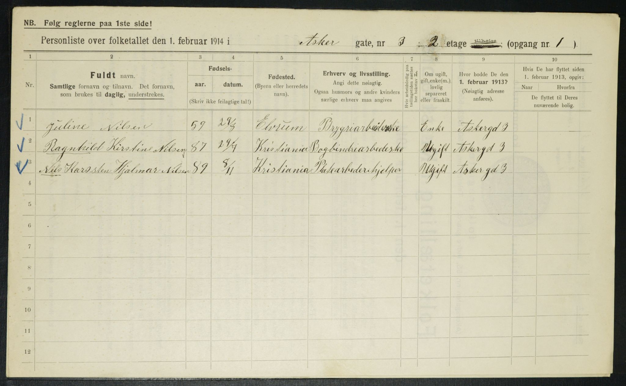 OBA, Municipal Census 1914 for Kristiania, 1914, p. 2535